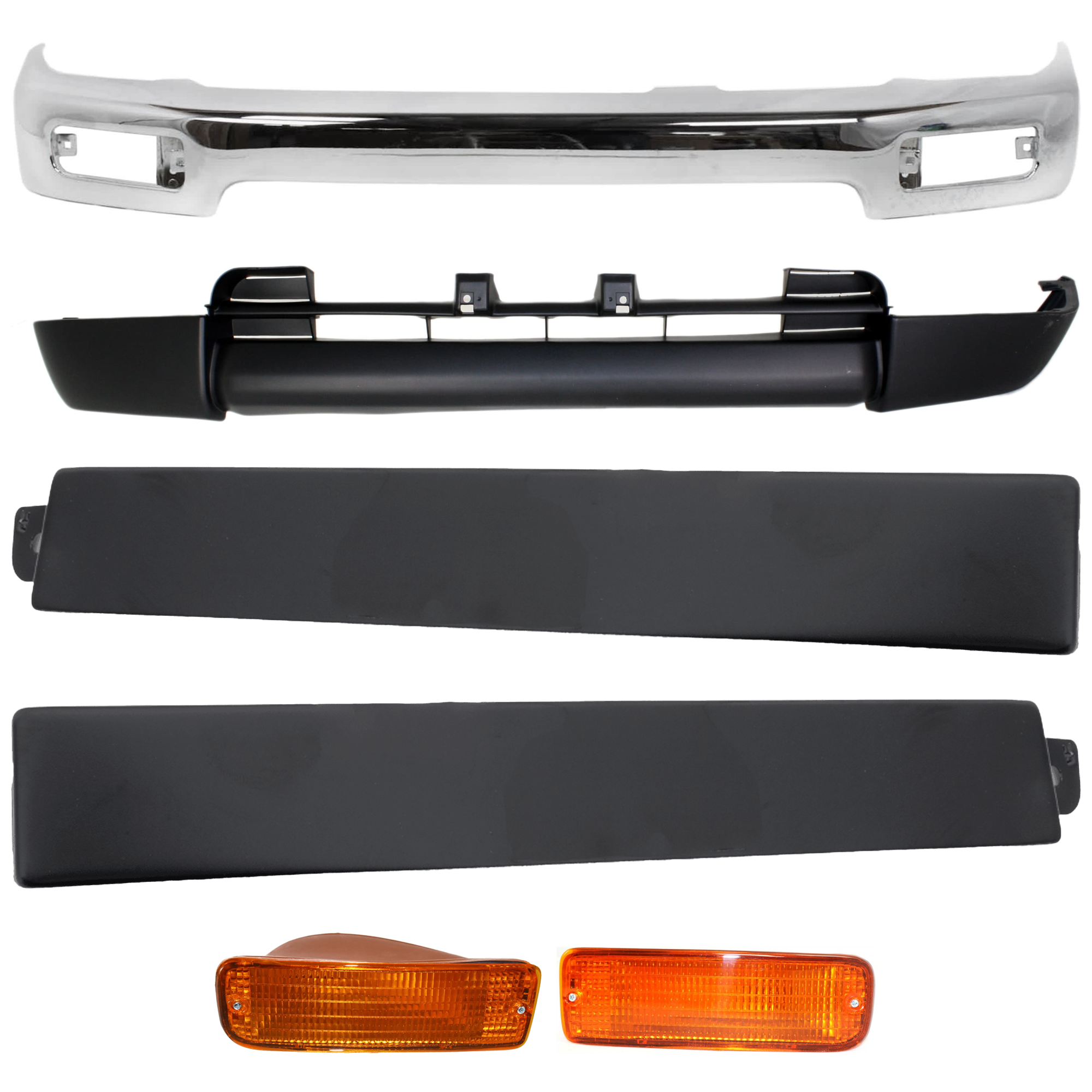 AM 4RUNNER 96-98 FRONT BUMPER 6 pc kit Face Bar Chrome with GRILLE Turn Signal Light and Valance SKU KIT 072024-40 Partslink TO1002172 TO1089103 TO1088103 TO2531125 TO2530125 TO1095178 OEM 5210135320-5251235030-52513350