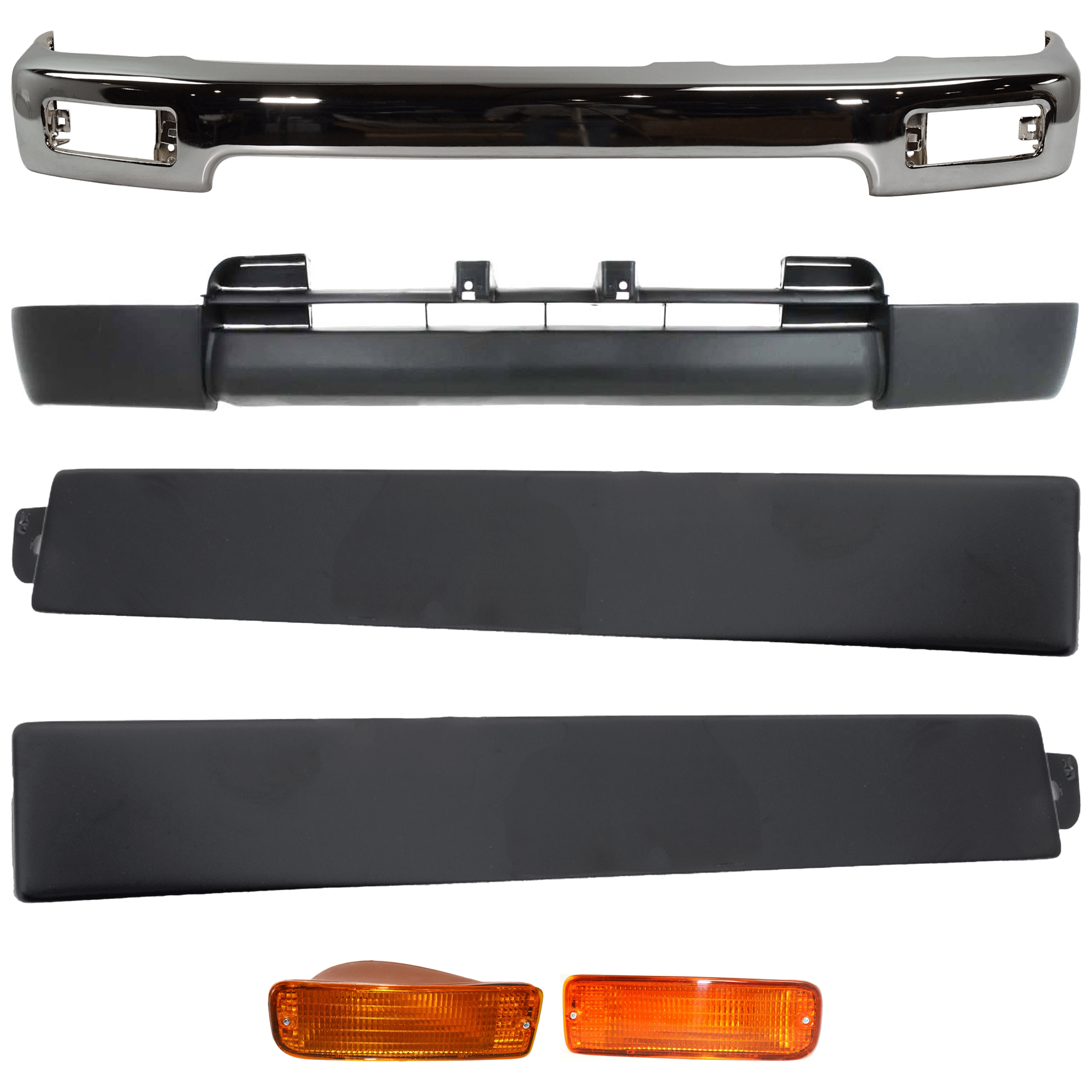 AM 4RUNNER 96-98 FRONT BUMPER 6 pc kit Face Bar Chrome with GRILLE Turn Signal Light and Valance SKU KIT 072024-41 Partslink TO1002162 TO1089103 TO1088103 TO2531125 TO2530125 TO1095174 OEM 5210135300-5251235030-52513350