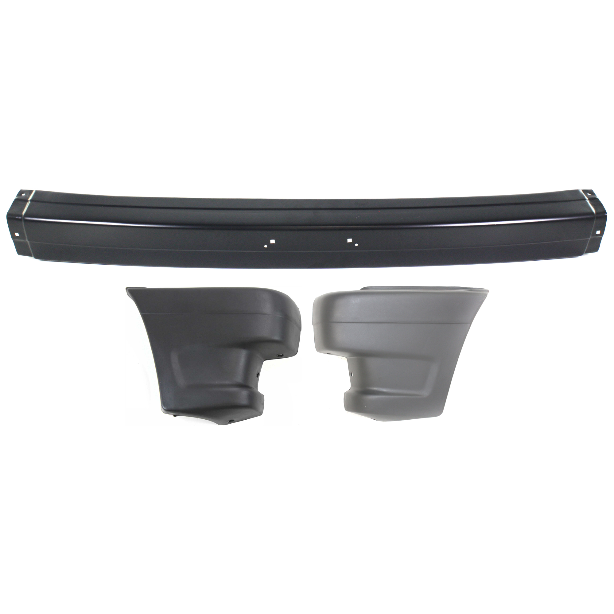 AM MAZDA PICKUP 86-93 FRONT BUMPER 3 pc kit w Bumper End Black w o Molding Holes 2WD SKU KIT 072024-48 Partslink MA1002113 MA1004104 MA1005112 OEM UE6050030B UB3950050A UB395004