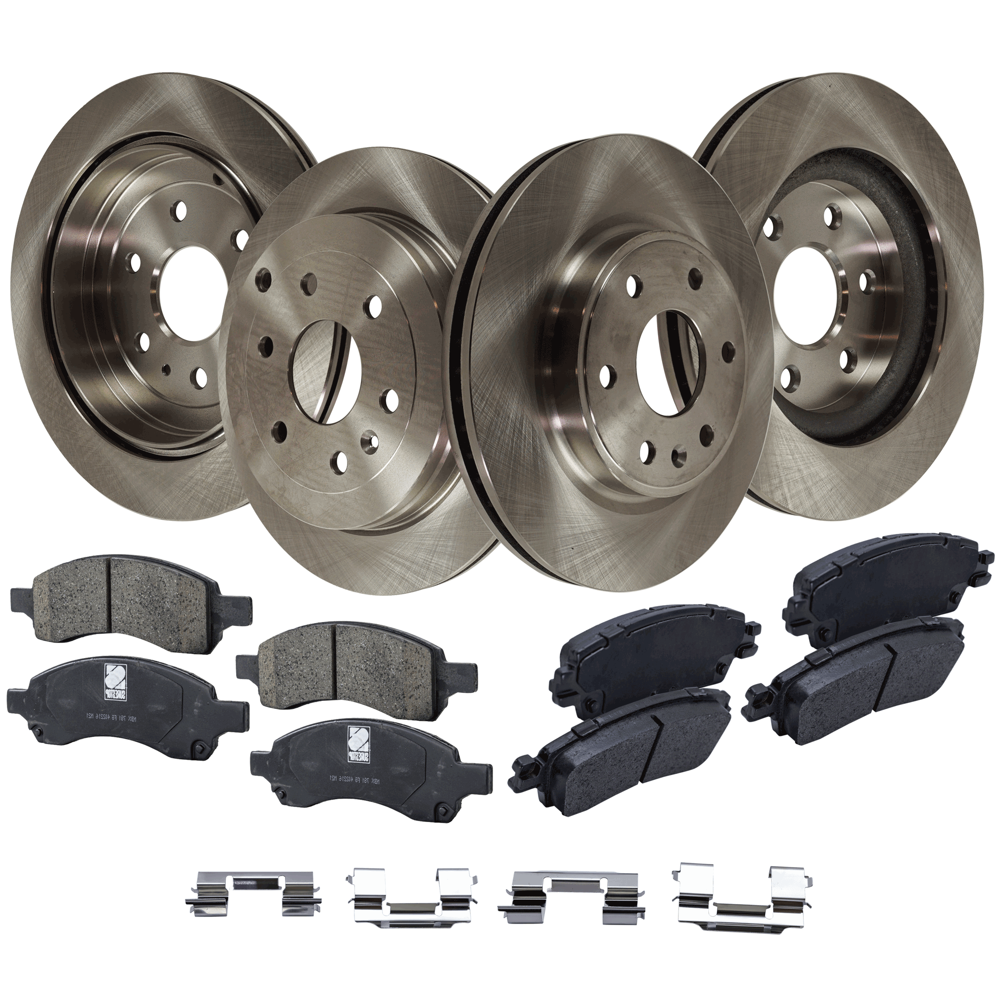 AM ACADIA 07-16 ENCLAVE 08-17 FRONT AND REAR BRAKE DISC AND PAD KIT 8 pc Kit Plain Surface SKU KIT 072121-116 OEM 10390111-25853001-22955495-18A
