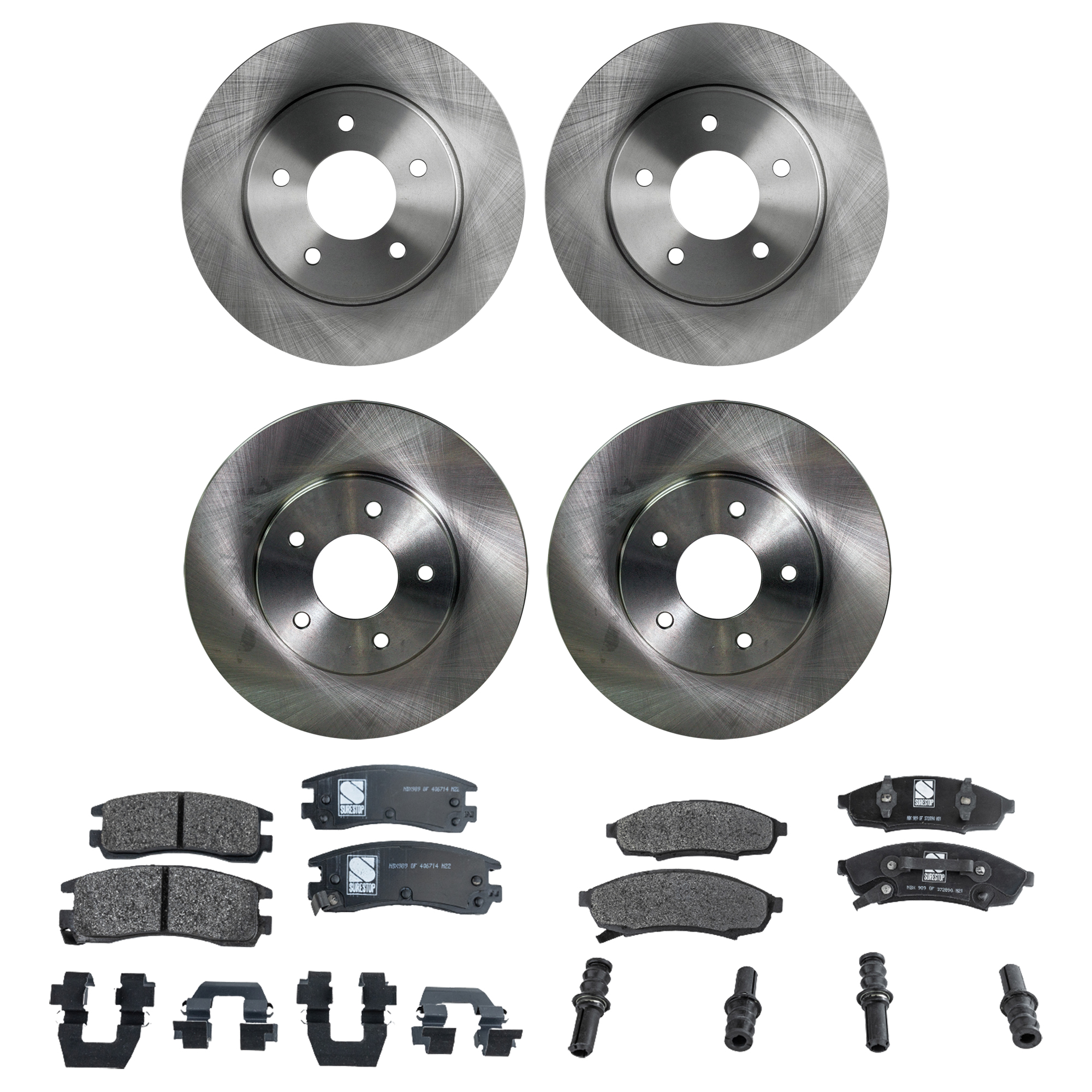 AM CUTLASS SUPREME 94-97 LUMINA MONTE CARLO 95-99 FRONT AND REAR BRAKE DISC AND PAD KIT 8 pc kit Plain Surface SKU KIT 072121-119 OEM 18021389-18021772-18020464-180