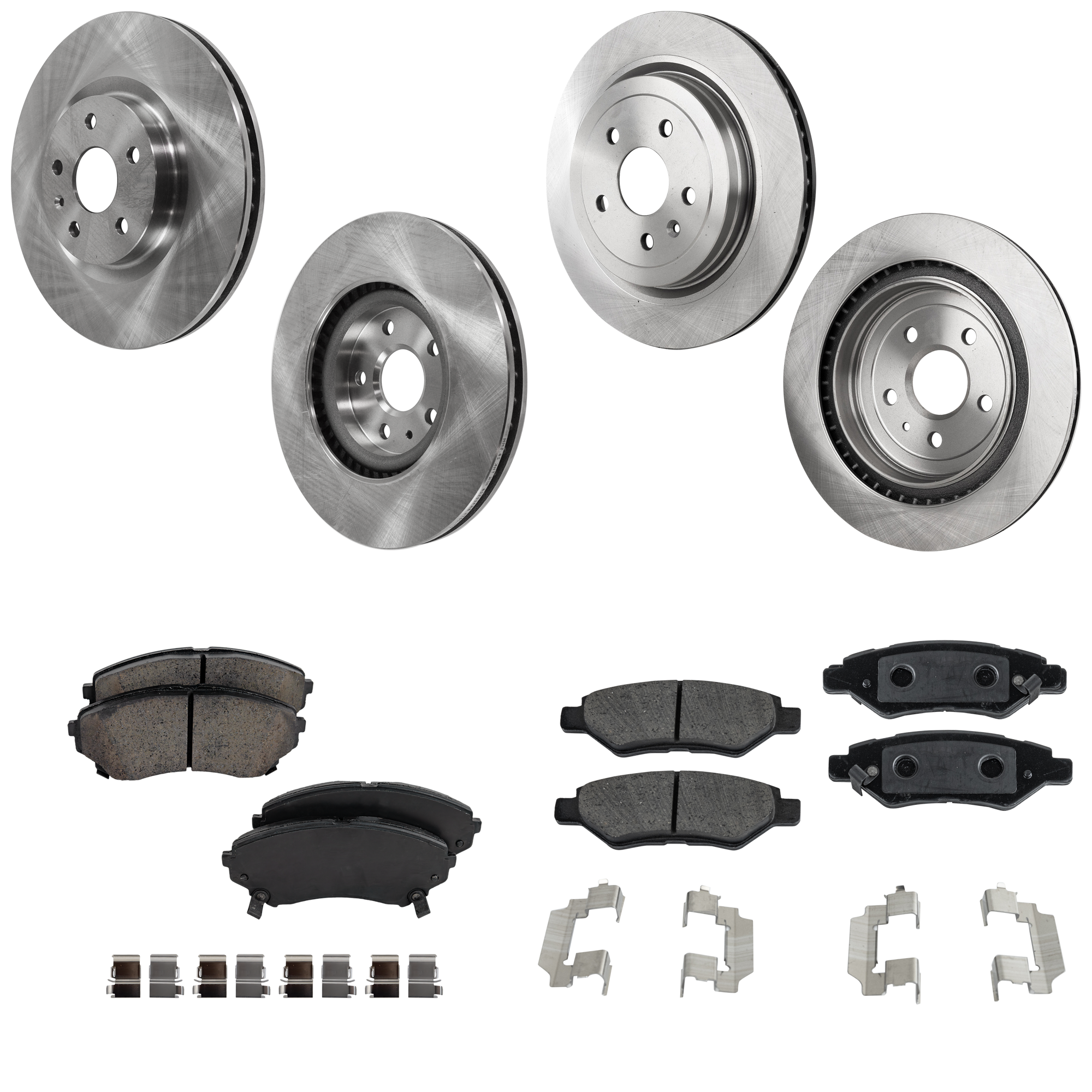 AM CTS 08-14 FRONT AND REAR BRAKE DISC AND PAD KIT 4 Wheel Set Plain Surface SKU KIT 072121-123 OEM 41240-41283-850404-60045019-58