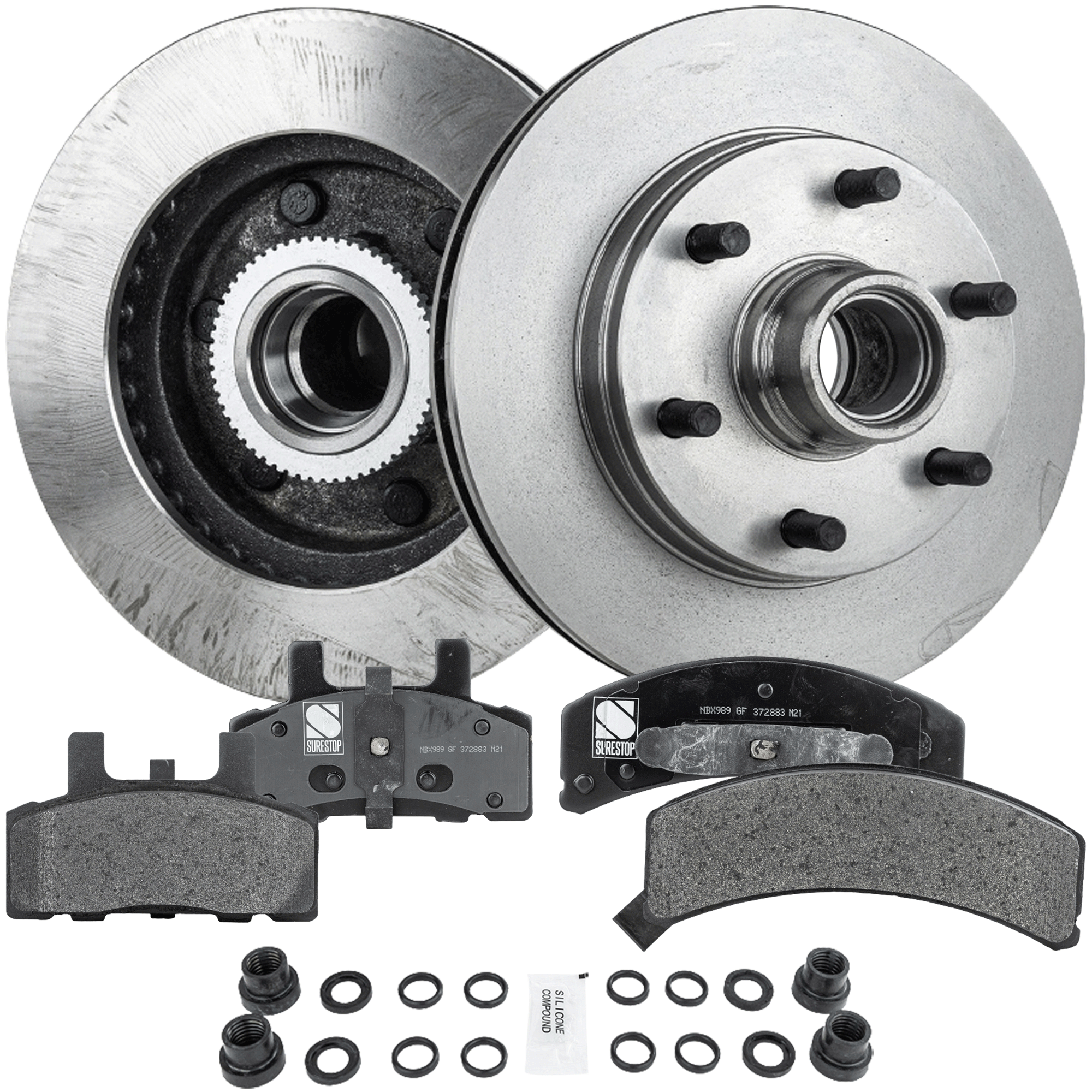 AM C2500-95-95 EXPRESS SAVANA 2500-96-02 FRONT BRAKE DISC AND PAD KIT 4 pc kit SKU KIT 072121-62 OEM 15691951-12321430-12321448-180