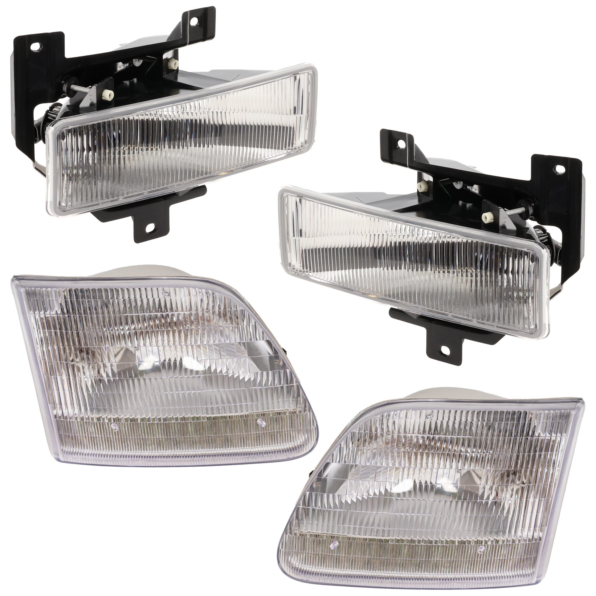 AM F 150-97-01 F 250-97-99 HEAD LAMP RH AND LH 4 pc Kit Assembly Halogen with Fog Light SKU KIT 072126-05 Partslink FO2502139 FO2503139 FO2593114 FO2592114 OEM 3L3Z13008CA 3L3Z13008DA F75Z15