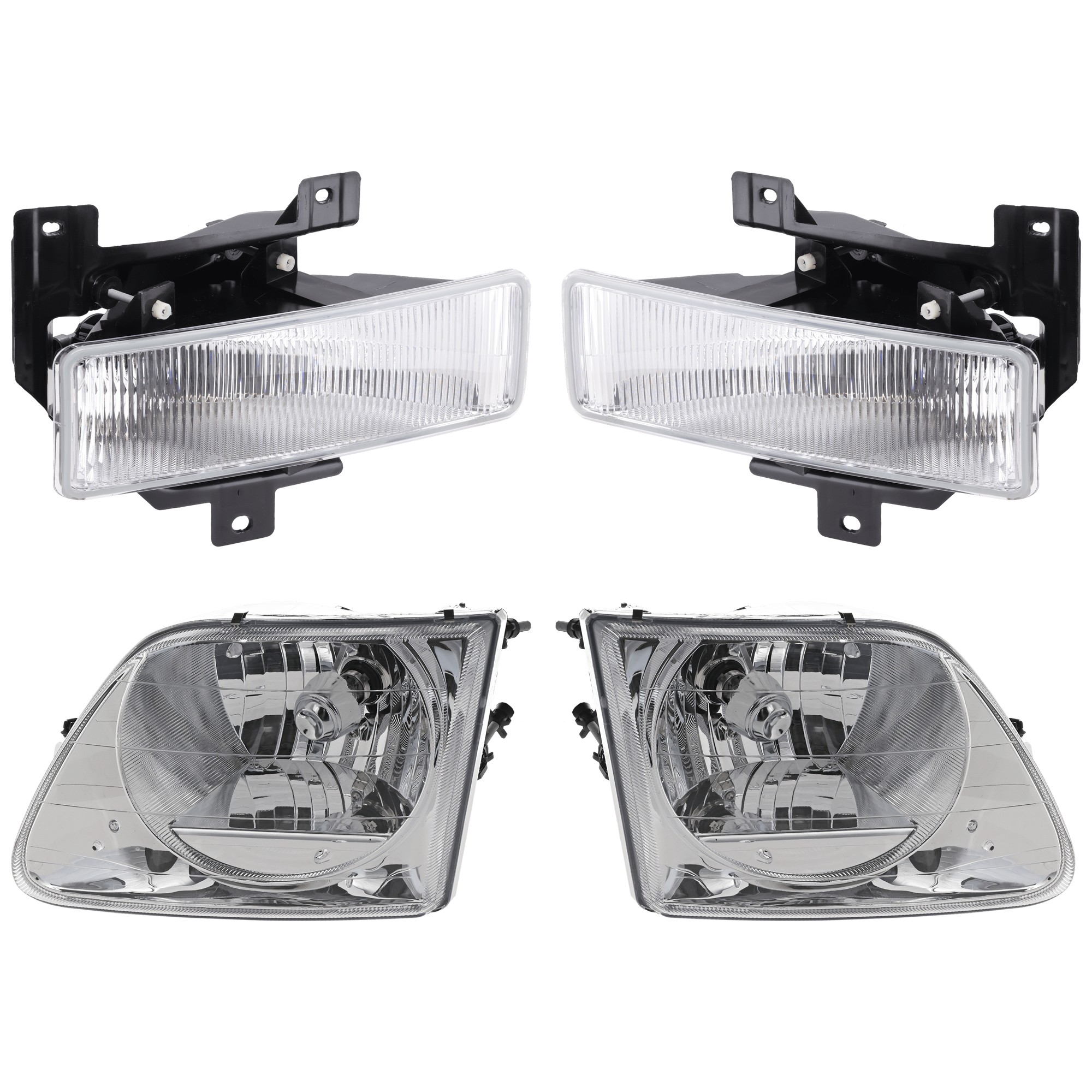 AM F 150-01-01 HEAD LAMP RH AND LH 4 pc Kit Assembly Halogen with Fog Light SKU KIT 072126-07 Partslink FO2502211 FO2503182 FO2593114 FO2592114 OEM 3L3Z13008EA 3L3Z13008HA F75Z15