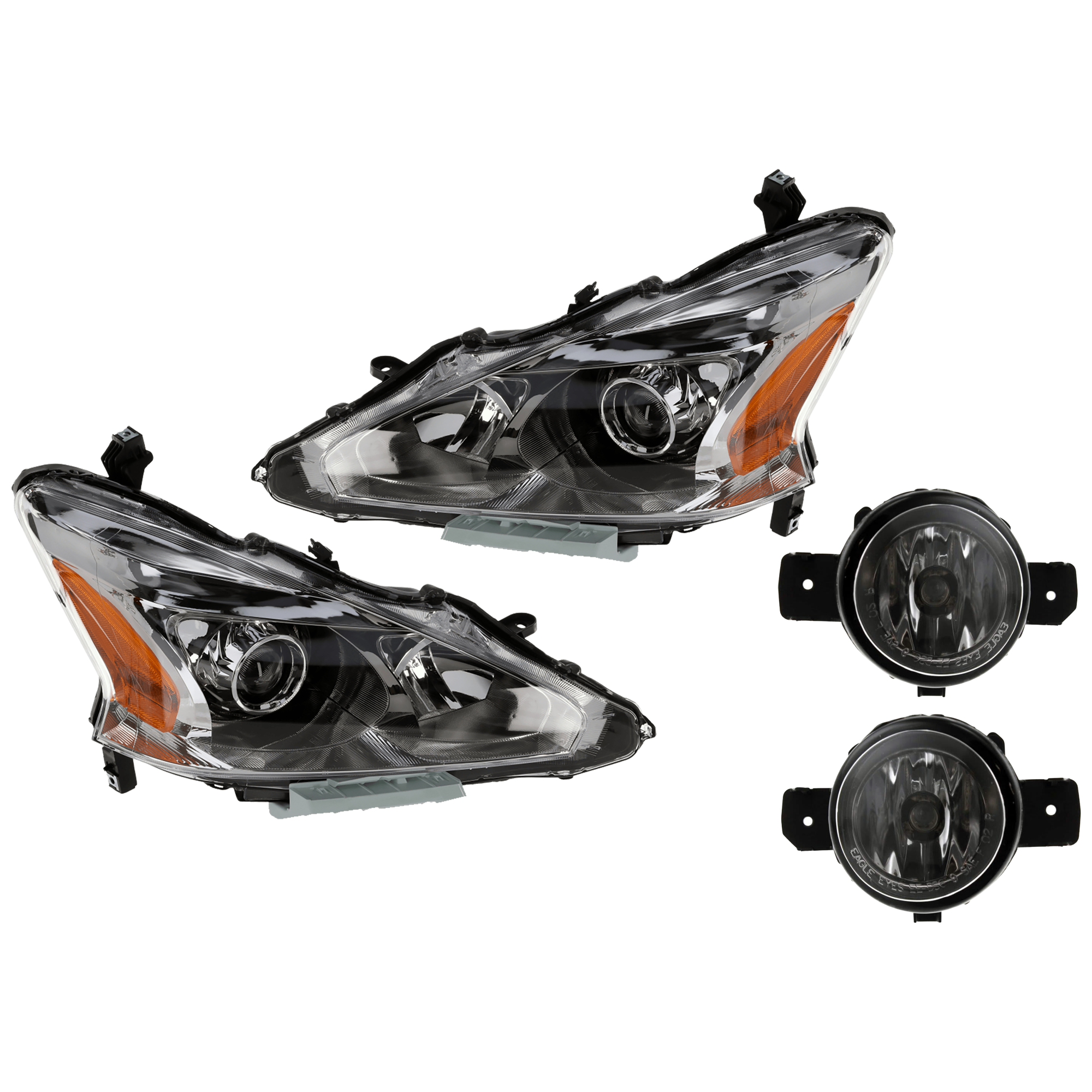 AM ALTIMA 13-15 HEAD LAMP RH AND LH 4 pc Kit Assembly Halogen with Fog Light SKU KIT 072126-106 Partslink NI2502208 NI2503208 NI2593122 NI2593117 NI2592122 NI2592117 OEM 260103TA9A 260603TA9A 261509B9
