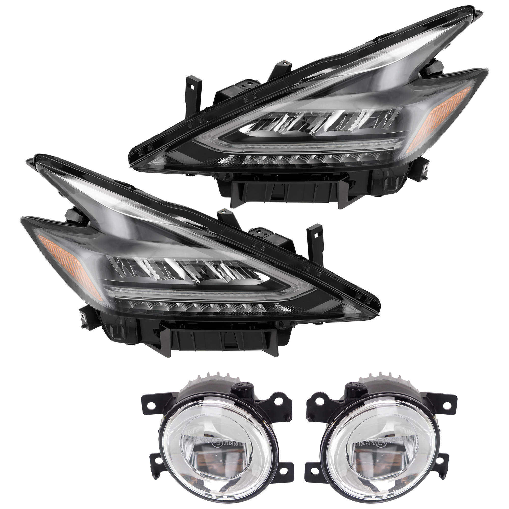 AM MURANO 22-23 HEAD LAMP RH AND LH 4 pc Kit Assembly LED with Fog Light SKU KIT 072126-109 Partslink NI2502297 NI2503297 IN2593108 IN2592108 OEM 260109UF0E 260609UF0E 261504GA