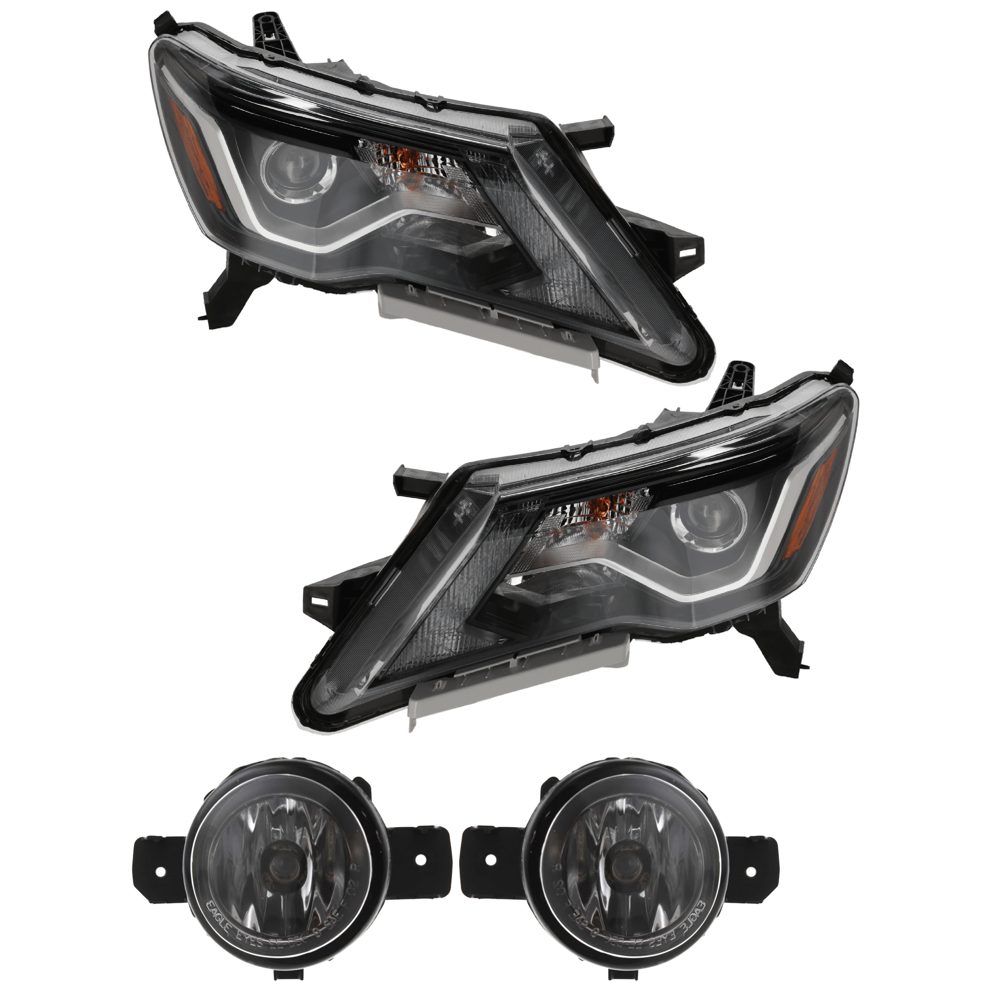 AM PATHFINDER 17-18 HEAD LAMP RH AND LH 4 pc Kit Assembly Halogen with Fog Light SKU KIT 072126-123 Partslink NI2502252 NI2503252 NI2593122 NI2593117 NI2592122 NI2592117 OEM 260109PF0A 260109PF9A 260609PF