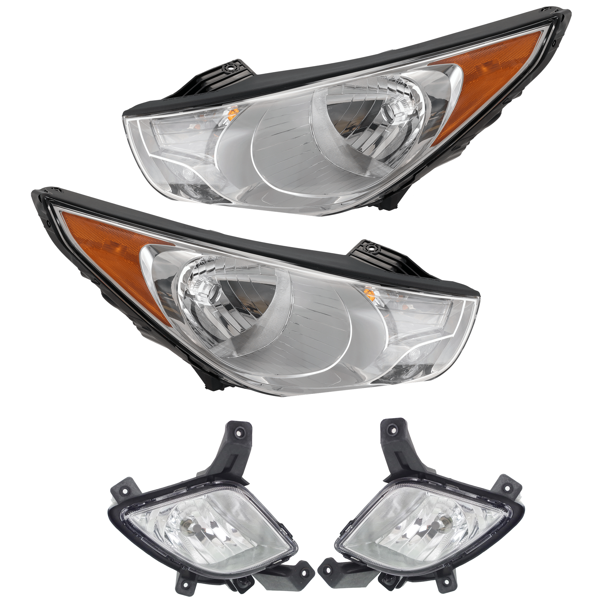 AM TUCSON 10-13 HEAD LAMP RH AND LH 4 pc Kit Assembly Halogen with Fog Light SKU KIT 072126-141 Partslink HY2502158 HY2503158 HY2593136 HY2592136 OEM 921012S050-921022S050-922022S0