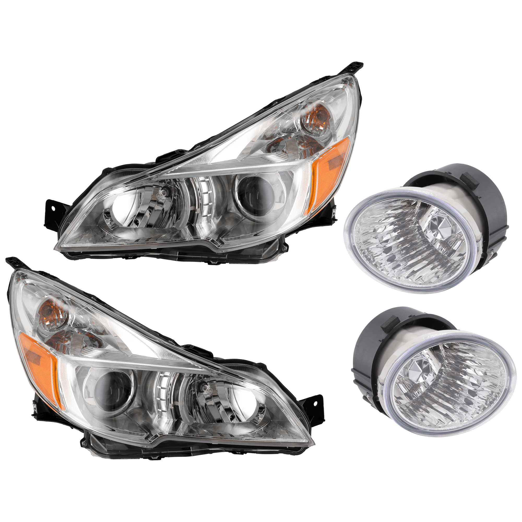 AM OUTBACK 13-14 HEAD LAMP RH AND LH 4 pc Kit Assembly Halogen with Fog Light SKU KIT 072126-144 Partslink SU2502141 SU2503143 SU2593123 SU2592123 OEM 84001AJ20A 84001AJ23B 84501AJ0