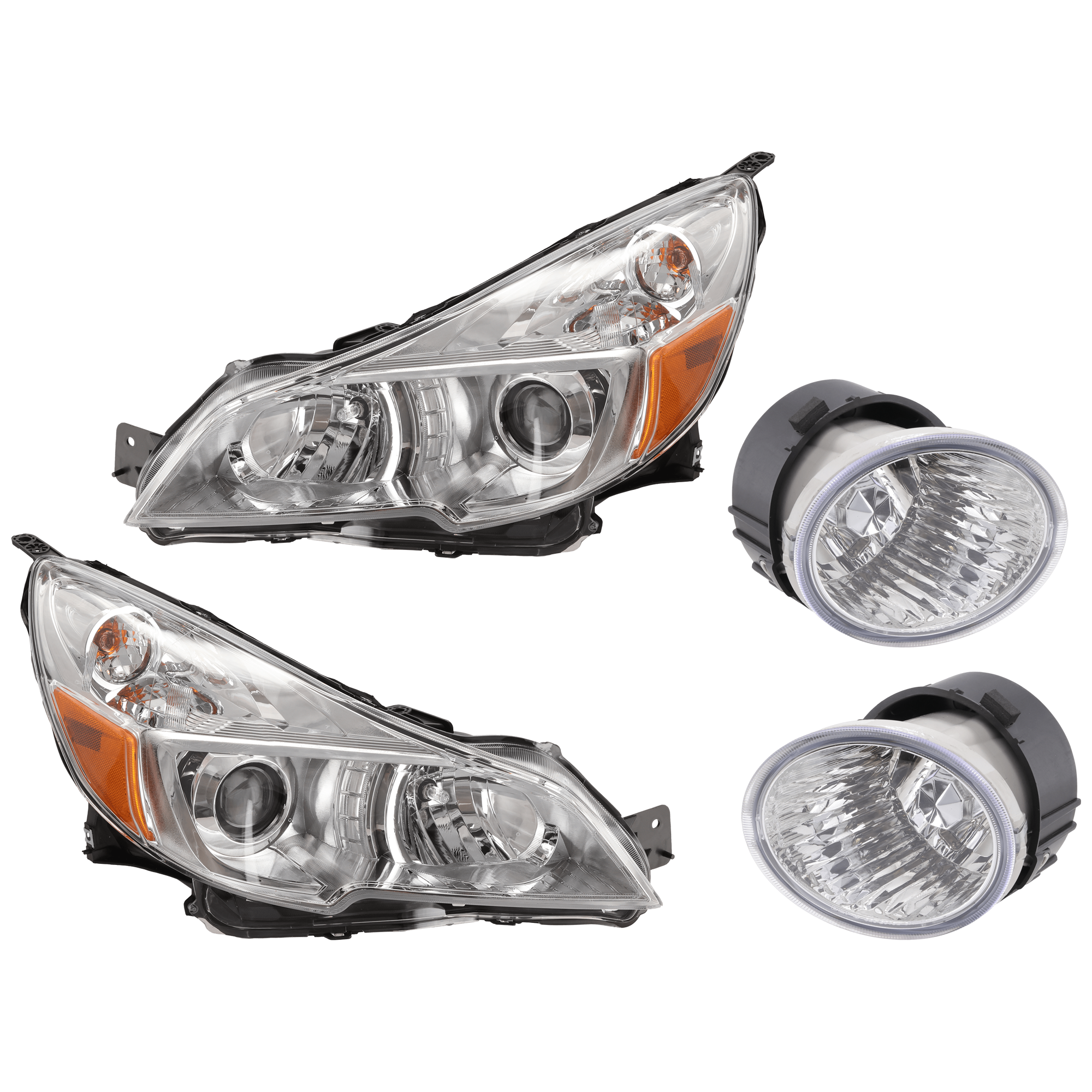 AM OUTBACK 13-14 HEAD LAMP RH AND LH 4 pc Kit Assembly Halogen with Fog Light SKU KIT 072126-145 Partslink SU2502143 SU2503141 SU2593123 SU2592123 OEM 84001AJ21A 84001AJ22B 84501AJ0