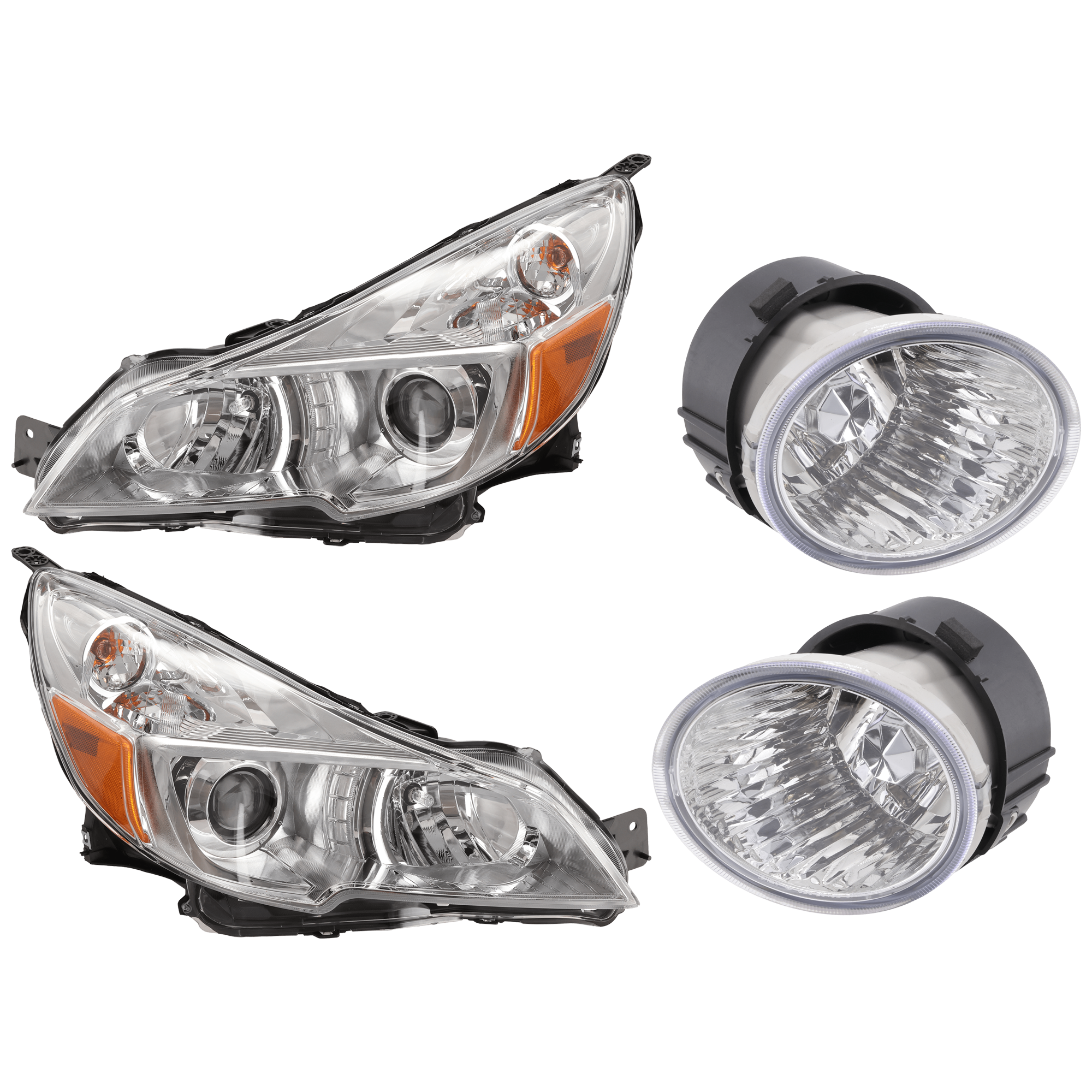 AM OUTBACK 13-14 HEAD LAMP RH AND LH 4 pc Kit Assembly Halogen with Fog Light SKU KIT 072126-146 Partslink SU2502143 SU2503143 SU2593123 SU2592123 OEM 84001AJ20A 84001AJ21A 84501AJ0