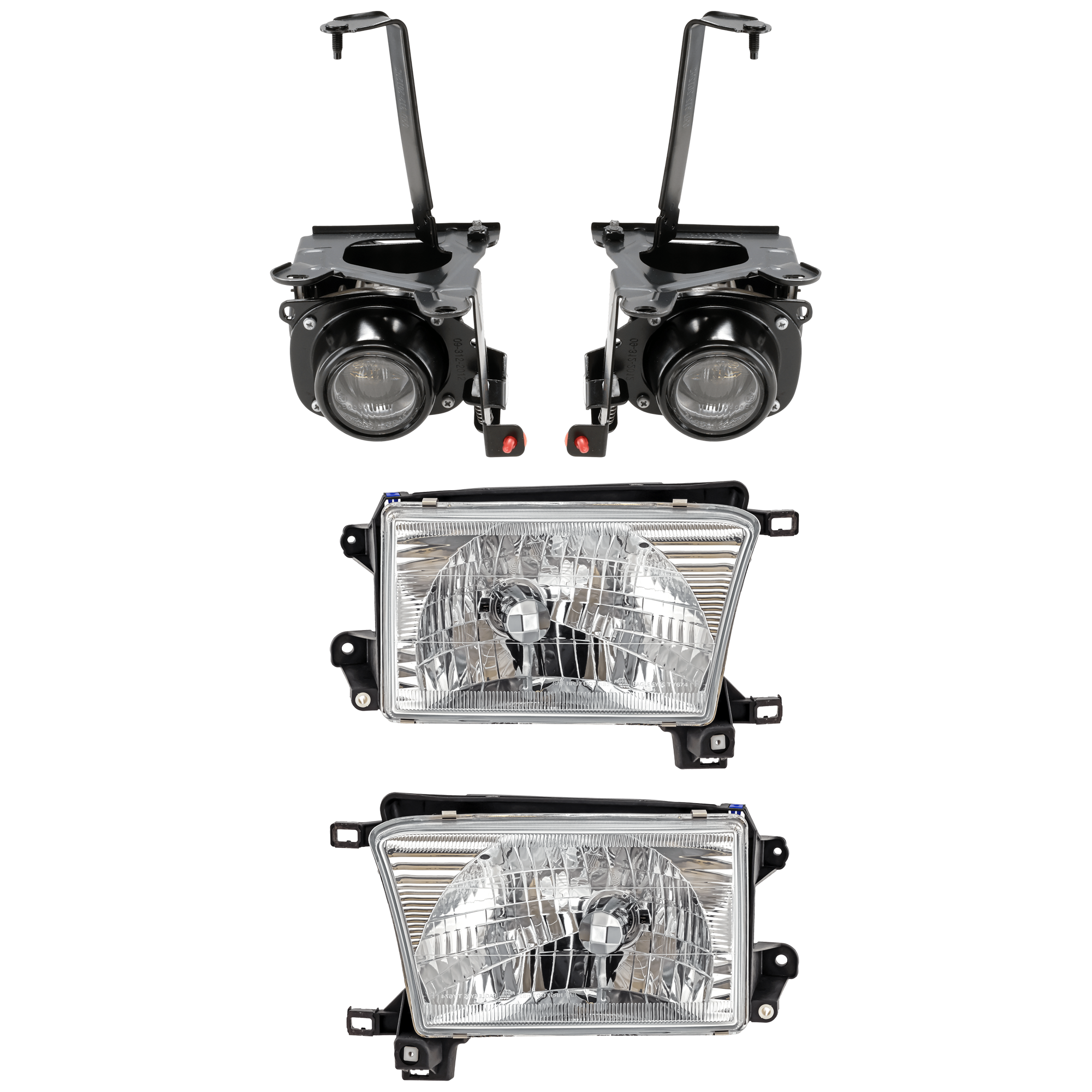 AM 4RUNNER 99-02 HEAD LAMP RH AND LH 4 pc Kit Assembly Halogen with Fog Light SKU KIT 072126-159 Partslink TO2502128 TO2503128 TO2593110 TO2592110 OEM 8111035320-8115035300-81210350