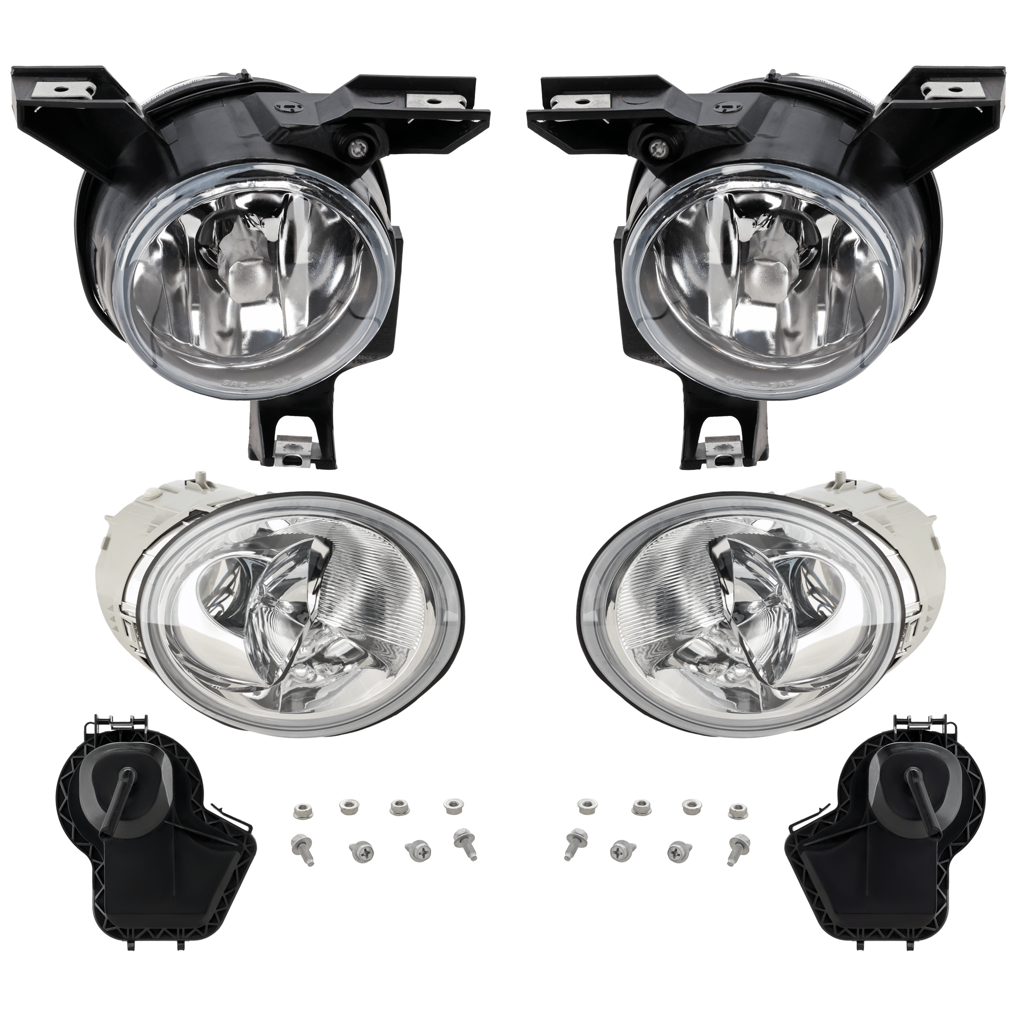 AM BEETLE 01-05 HEAD LAMP RH AND LH 4 pc Kit Assembly Halogen with Fog Light SKU KIT 072126-160 Partslink VW2593107 VW2592107 OEM 1C0941029K PFM 1C0941030K PFM