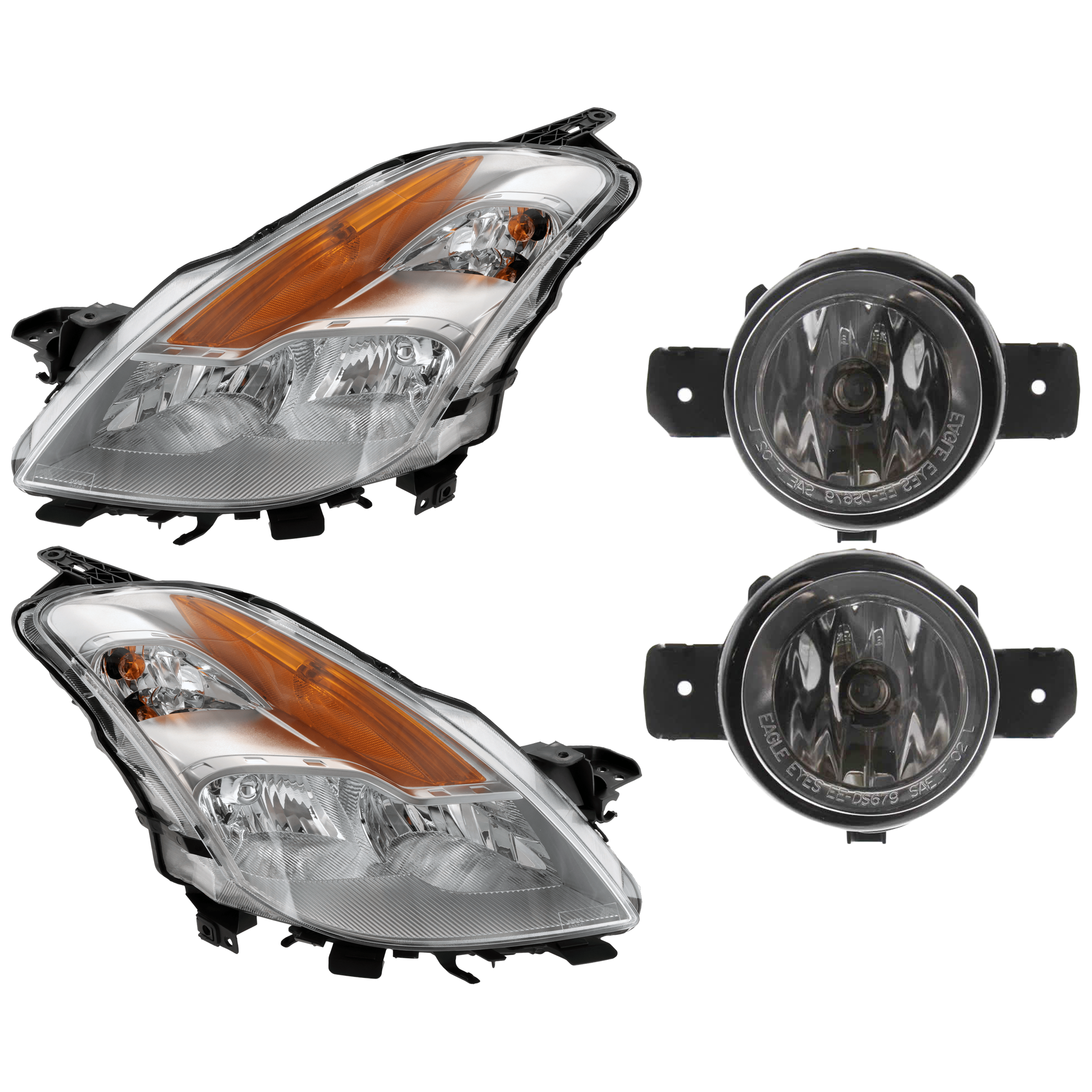 AM ALTIMA 08-09 HEAD LAMP RH AND LH 4 pc Kit Assembly Halogen with Fog Light SKU KIT 072126-173 Partslink NI2502176 NI2503176 NI2593122 NI2593117 NI2592122 NI2592117 OEM 26010JB10A 26060JB10A 261509B9