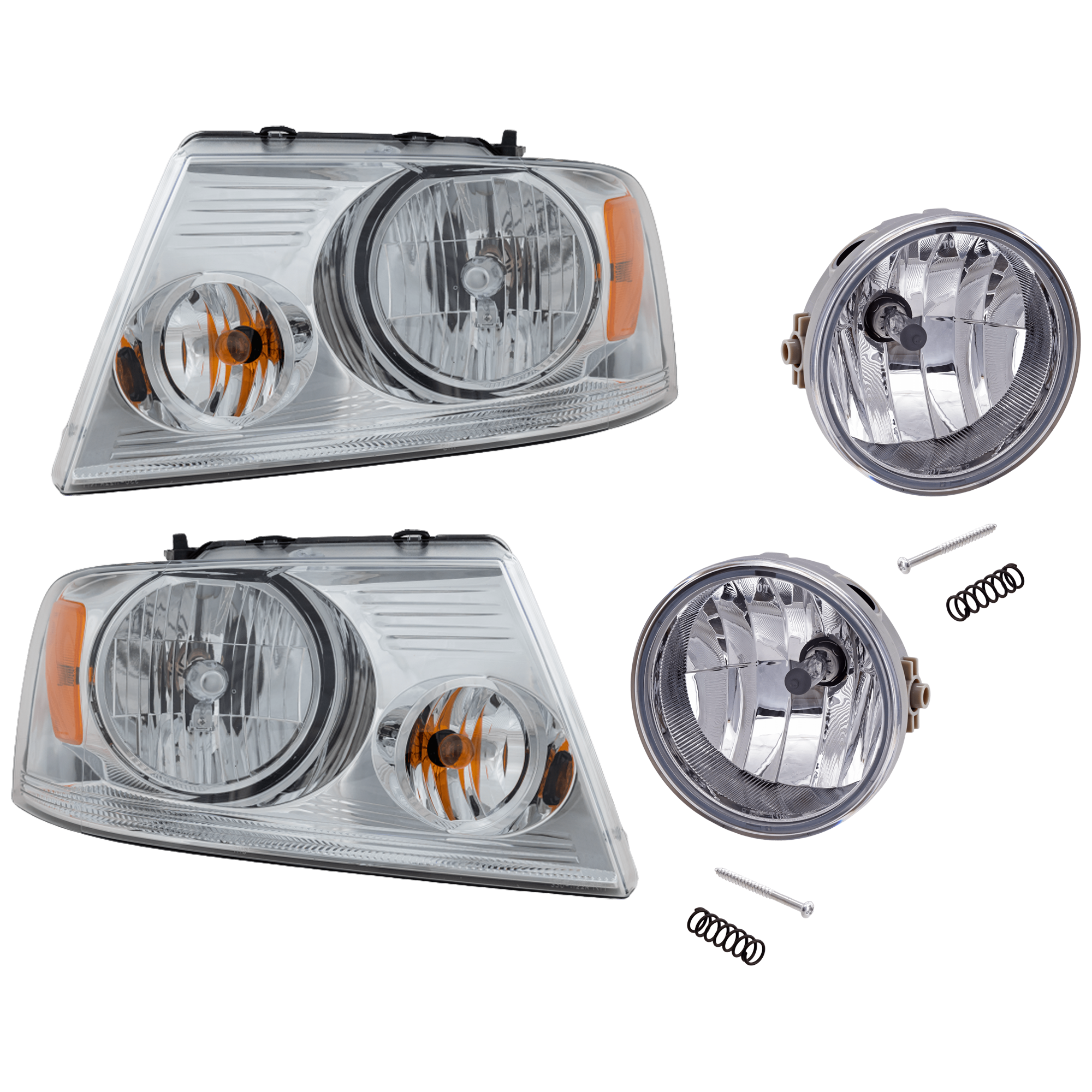 AM F 150-06-08 MARK LT 06-06 HEAD LAMP RH AND LH 4 pc Kit Assembly Halogen with Fog Light SKU KIT 072126-175 Partslink FO2502201 FO2503201 FO2593220 FO2592220 OEM 7L3Z13008FA 7L3Z13008GA AL3Z15