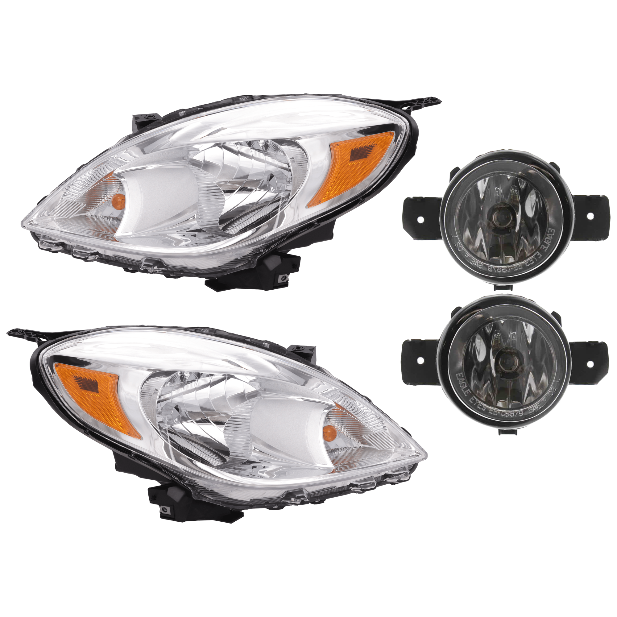AM VERSA 12-14 HEAD LAMP RH AND LH 4 pc Kit Assembly Halogen with Fog Light SKU KIT 072126-187 Partslink NI2502207 NI2503207 NI2593122 NI2593117 NI2592122 NI2592117 OEM 260103AN0B 260603AN0B 261509B9