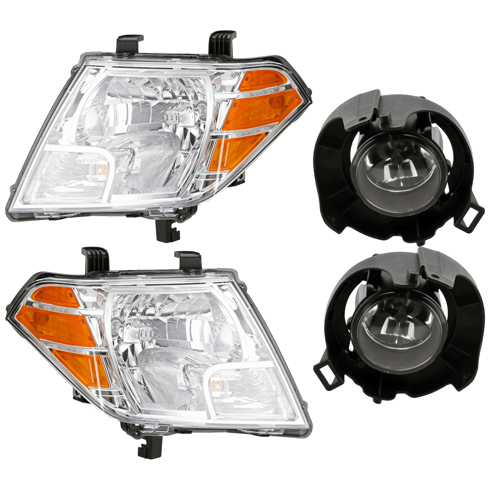 AM FRONTIER 09-09 HEAD LAMP RH AND LH 4 pc Kit Assembly Halogen with Fog Light SKU KIT 072126-188 Partslink NI2502188 NI2503188 NI2593120 NI2592120 OEM 26010ZL40B 26060ZL40B 26150EA5