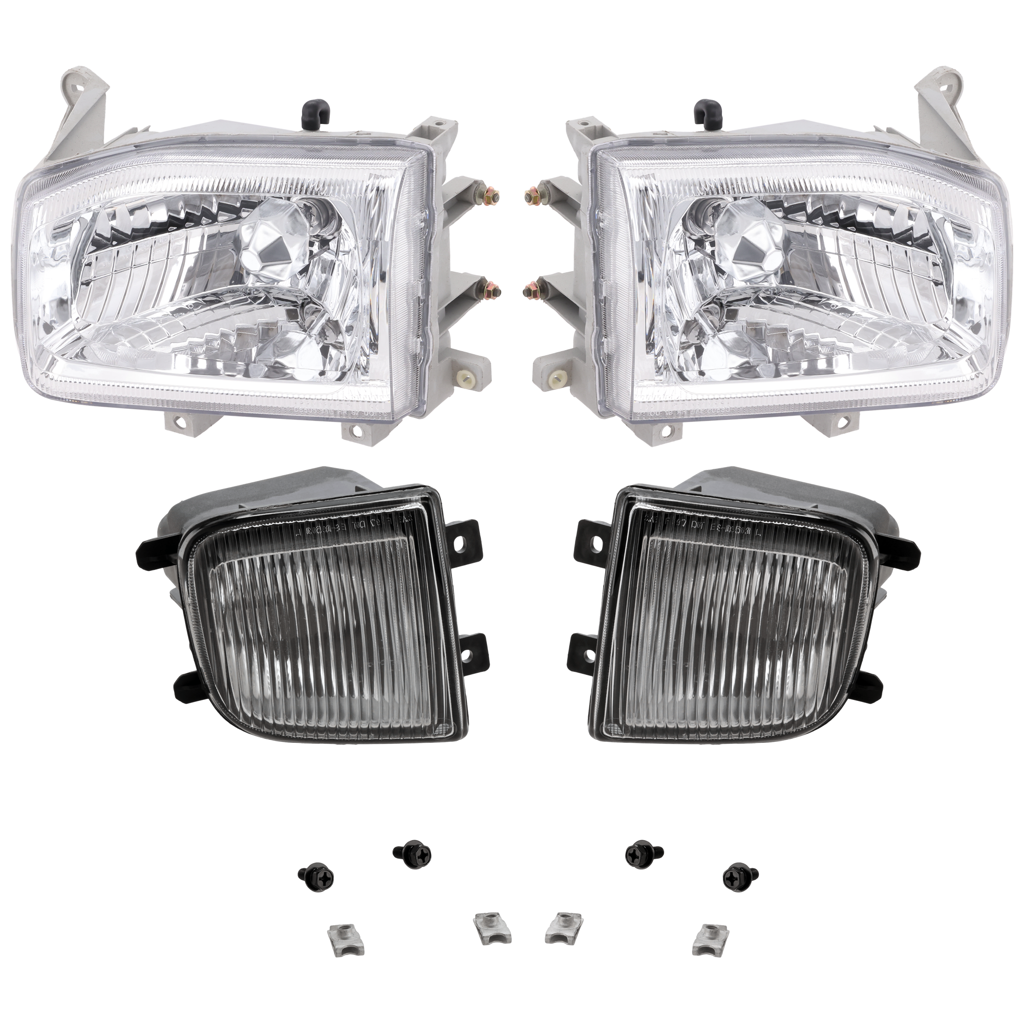 AM PATHFINDER 99-04 HEAD LAMP RH AND LH 4 pc Kit Assembly Halogen with Fog Light SKU KIT 072126-199 Partslink NI2502127 NI2503127 NI2593108 NI2592108 OEM 260102W625-260602W625-261502W1