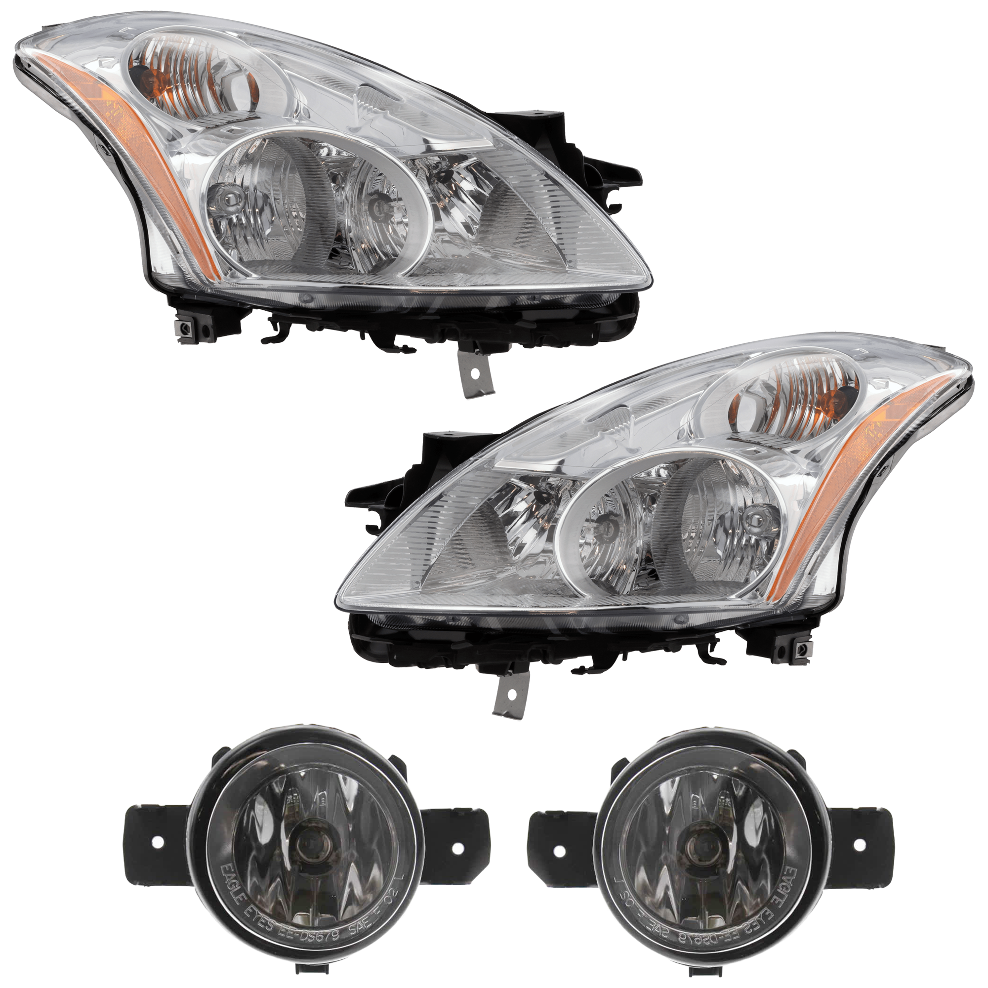 AM ALTIMA 10-12 HEAD LAMP RH AND LH 4 pc Kit Assembly Halogen with Fog Light SKU KIT 072126-20 Partslink NI2502190 NI2503190 NI2593122 NI2593117 NI2592122 NI2592117 OEM 26010ZX00A 26060ZX00A 261509B9