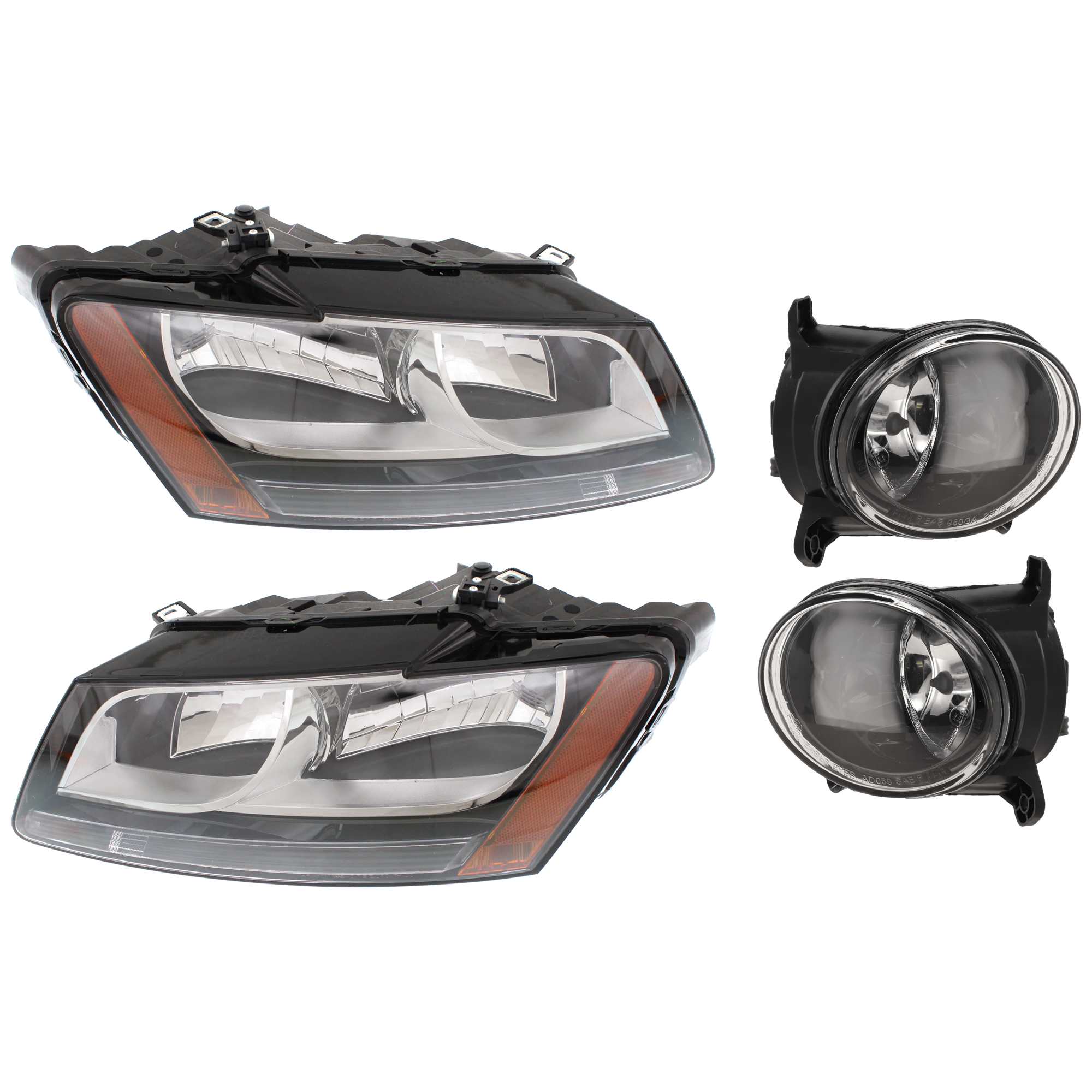AM Q5-09-12 HEAD LAMP RH AND LH 4 pc Kit Assembly Halogen with Fog Light SKU KIT 072126-211 Partslink AU2502165 AU2503165 AU2593115 AU2592115 OEM 8R0941029N 8R0941030N 8T094170