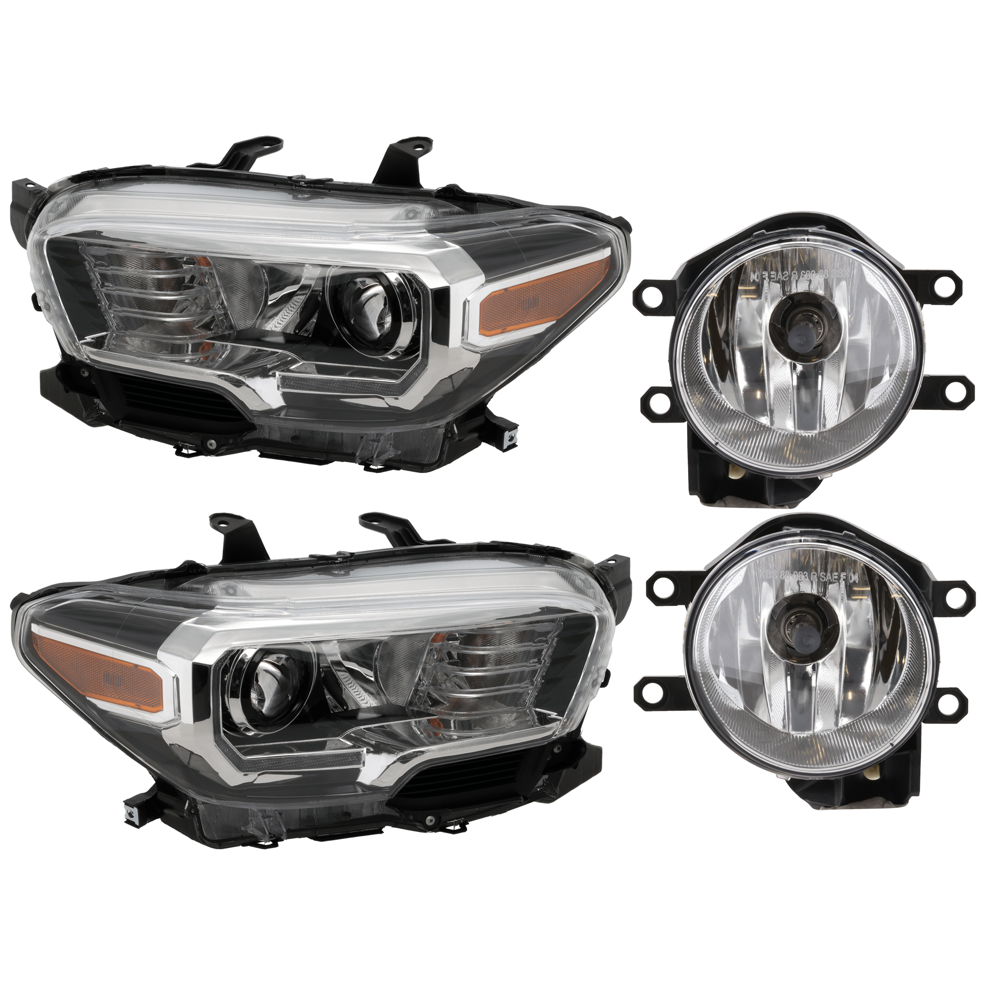 AM TACOMA 18-18 HEAD LAMP RH AND LH 4 pc Kit Assembly Halogen with Fog Light SKU KIT 072126-216 Partslink TO2502266C TO2503244C TO2593129C TO2592129C OEM 8111004270-8115004261-81210021