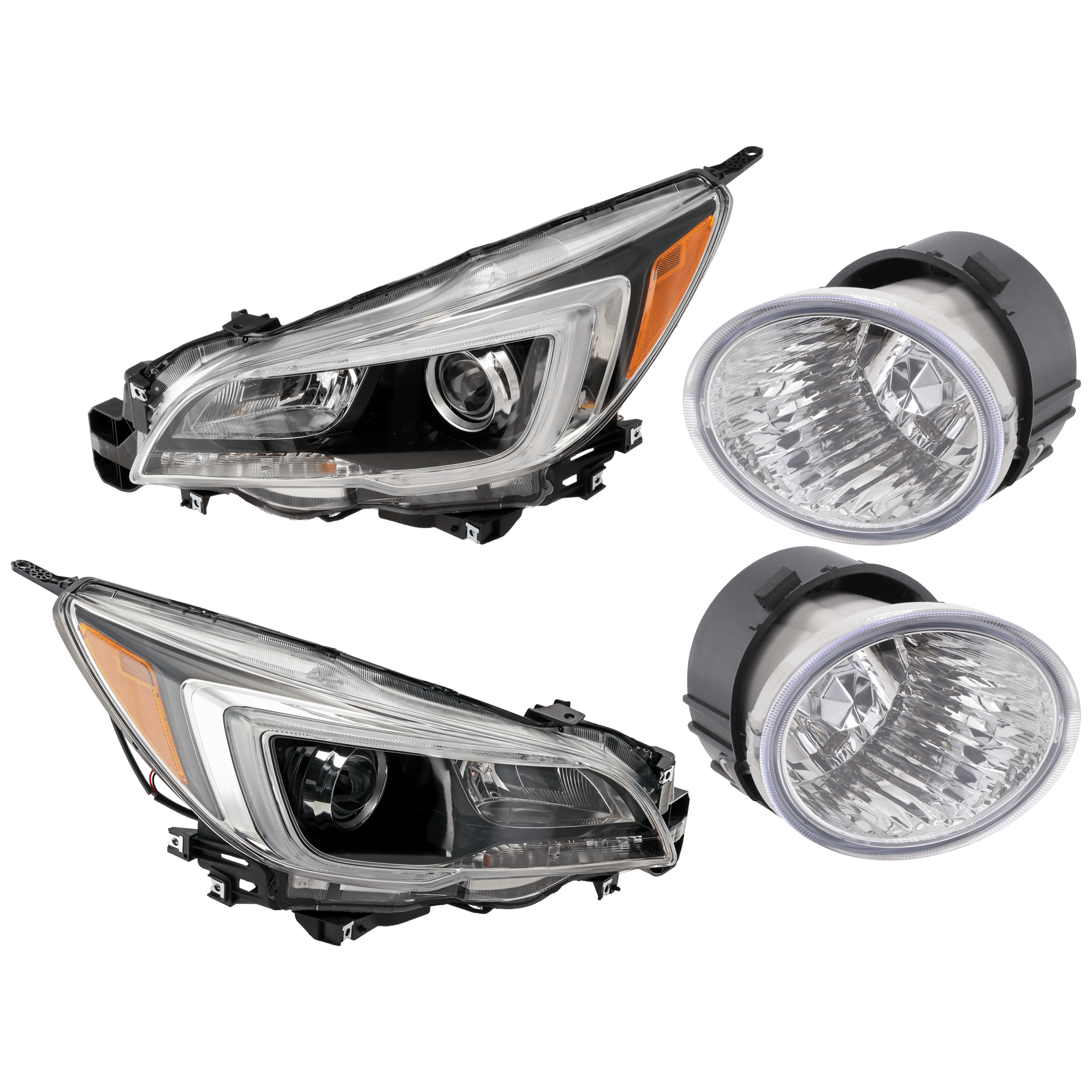AM OUTBACK 15-17 HEAD LAMP RH AND LH 4 pc Kit Assembly Halogen with Fog Light SKU KIT 072126-225 Partslink SU2502149 SU2503149 SU2593123 SU2592123 OEM 84001AL02A 84001AL03A 84501AJ0