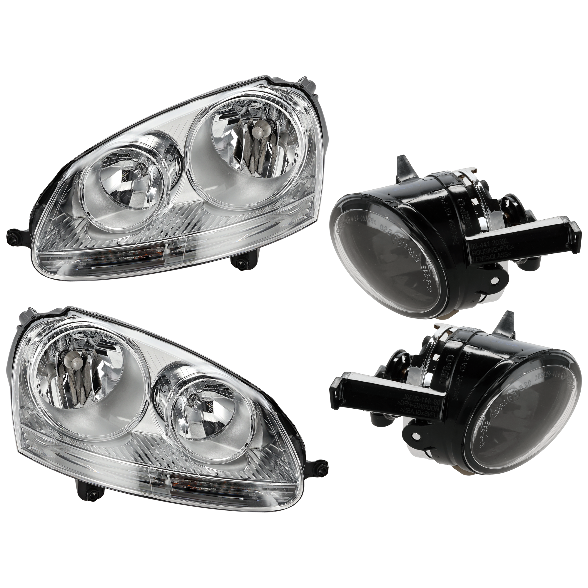 AM RABBIT 06-09 HEAD LAMP RH AND LH 4 pc Kit Assembly Halogen with Fog Light SKU KIT 072126-242 Partslink VW2502127 VW2503127 VW2593114 VW2592114 OEM 1K6941005S 1K6941006S 1T094170