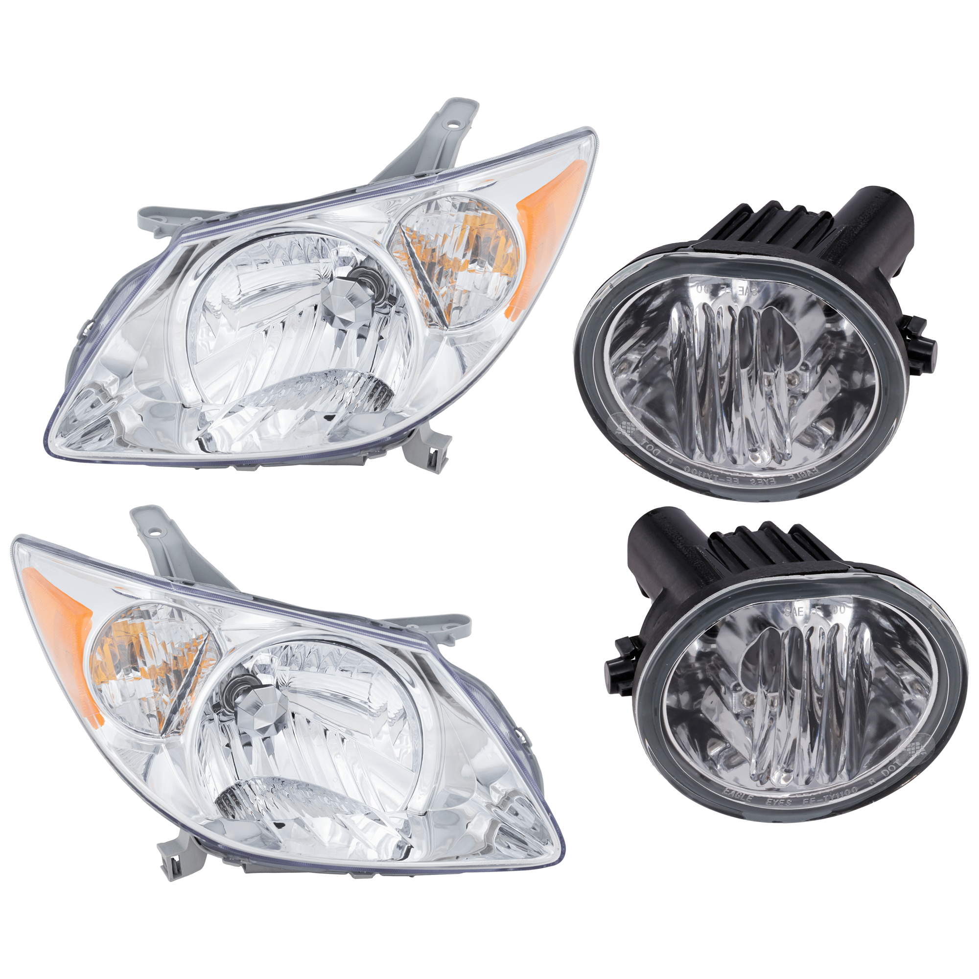 AM VIBE 05-08 HEAD LAMP RH AND LH 4 pc Kit Assembly Halogen with Fog Light SKU KIT 072126-24 Partslink GM2502249 GM2503249 TO2593116 TO2592116 OEM 88973539-88973540-8121001011-8