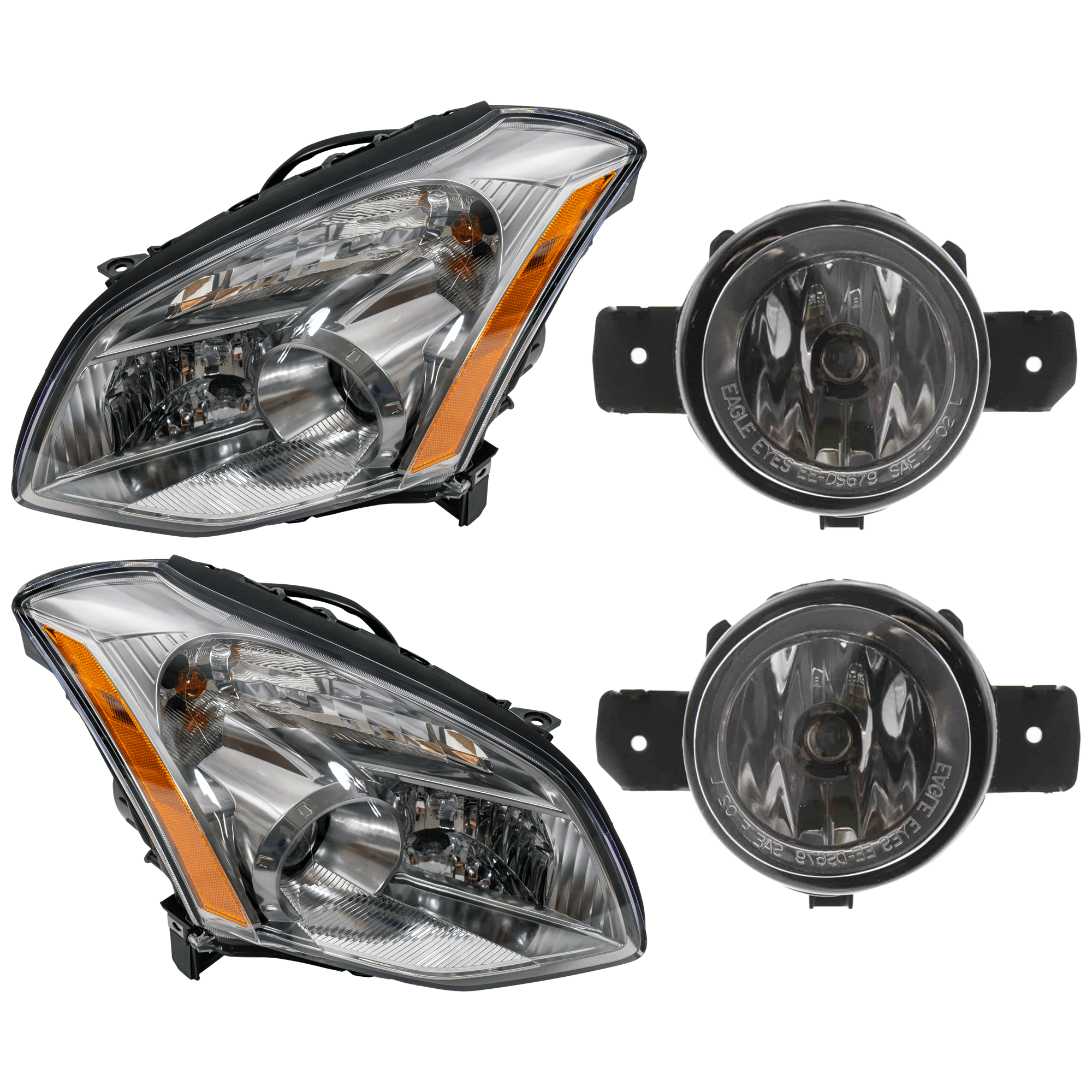 AM MAXIMA 07-07 HEAD LAMP RH AND LH 4 pc Kit Assembly Halogen with Fog Light SKU KIT 072126-255 Partslink NI2502197 NI2503197 NI2593122 NI2593117 NI2592122 NI2592117 OEM 26010ZK30A 26060ZK30A 261509B9