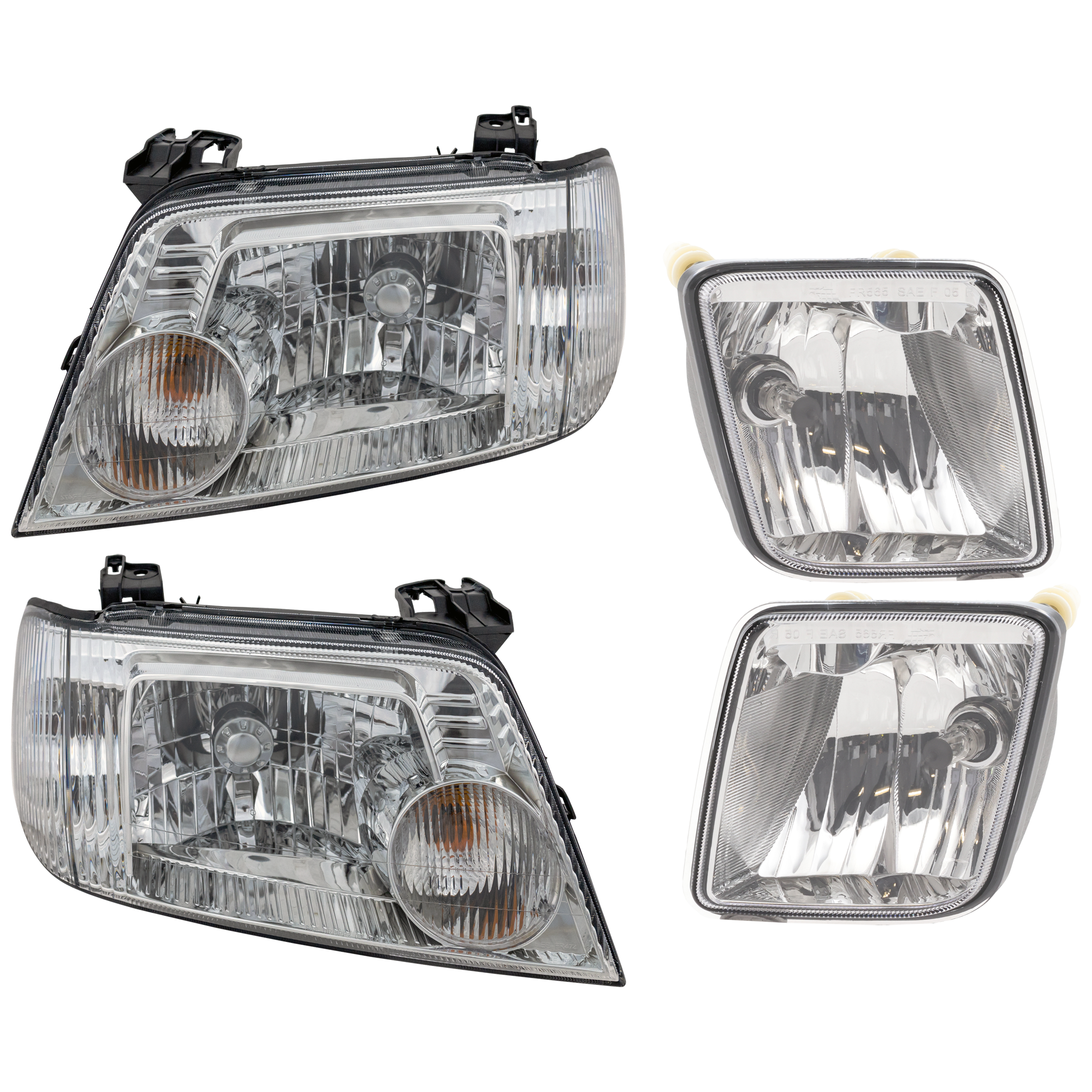 AM MARINER 05-07 HEAD LAMP RH AND LH 4 pc Kit Assembly Halogen with Fog Light SKU KIT 072126-264 OEM 5E6Z13008AA 5E6Z13008BA 5E6Z15