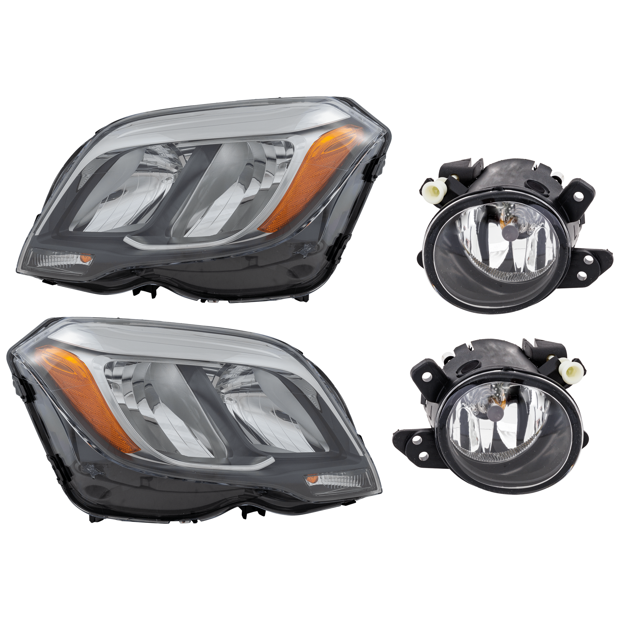 AM GLK250-13-15 GLK350-13-15 HEAD LAMP RH AND LH 4 pc Kit Assembly Halogen with Fog Light SKU KIT 072126-281 Partslink MB2502203 MB2503203 MB2593114 MB2592114 OEM 2048204139-2048204239-25182008