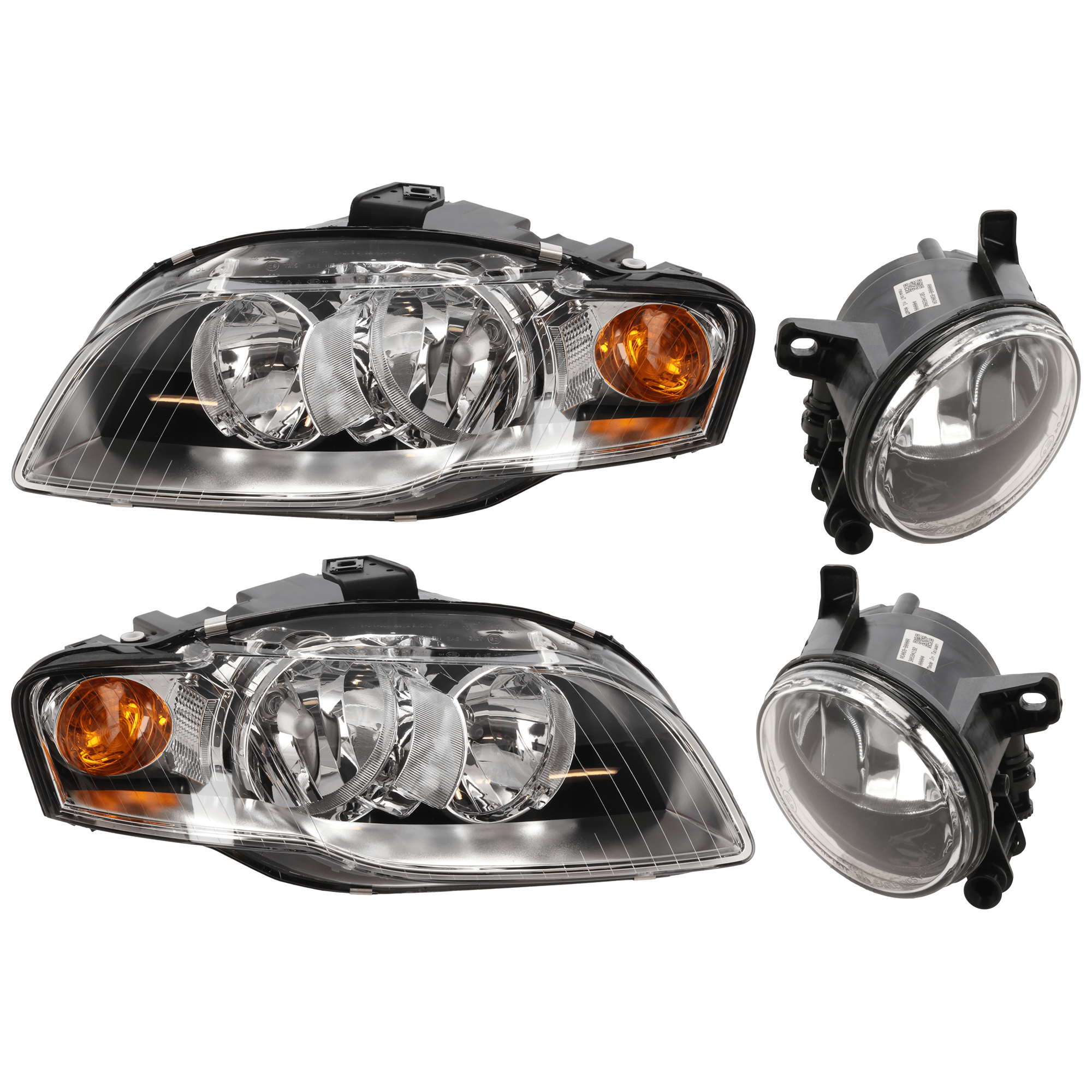 AM A4-08-08 A4 QUATTRO 08-08 HEAD LAMP RH AND LH 4 pc Kit Assembly Halogen with Fog Light SKU KIT 072126-300 Partslink AU2502128 AU2503128 AU2593115 AU2592115 OEM 8E0941003AL 8E0941004AL 8T0941