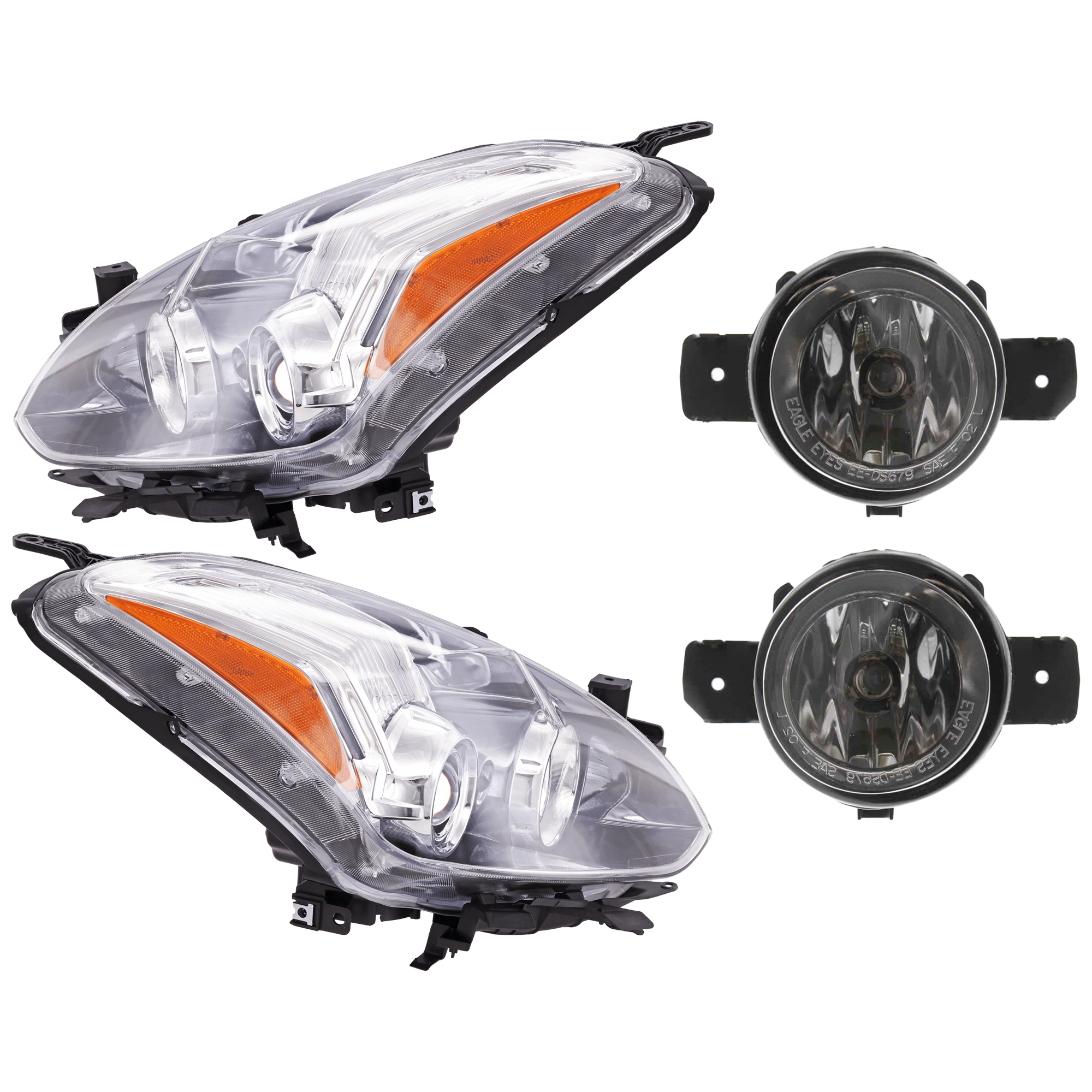 AM ALTIMA 10-13 HEAD LAMP RH AND LH 4 pc Kit Assembly Halogen with Fog Light SKU KIT 072126-308 Partslink NI2502191 NI2503191 NI2593122 NI2593117 NI2592122 NI2592117 OEM 26010ZX10B 26060ZX10B 261509B9