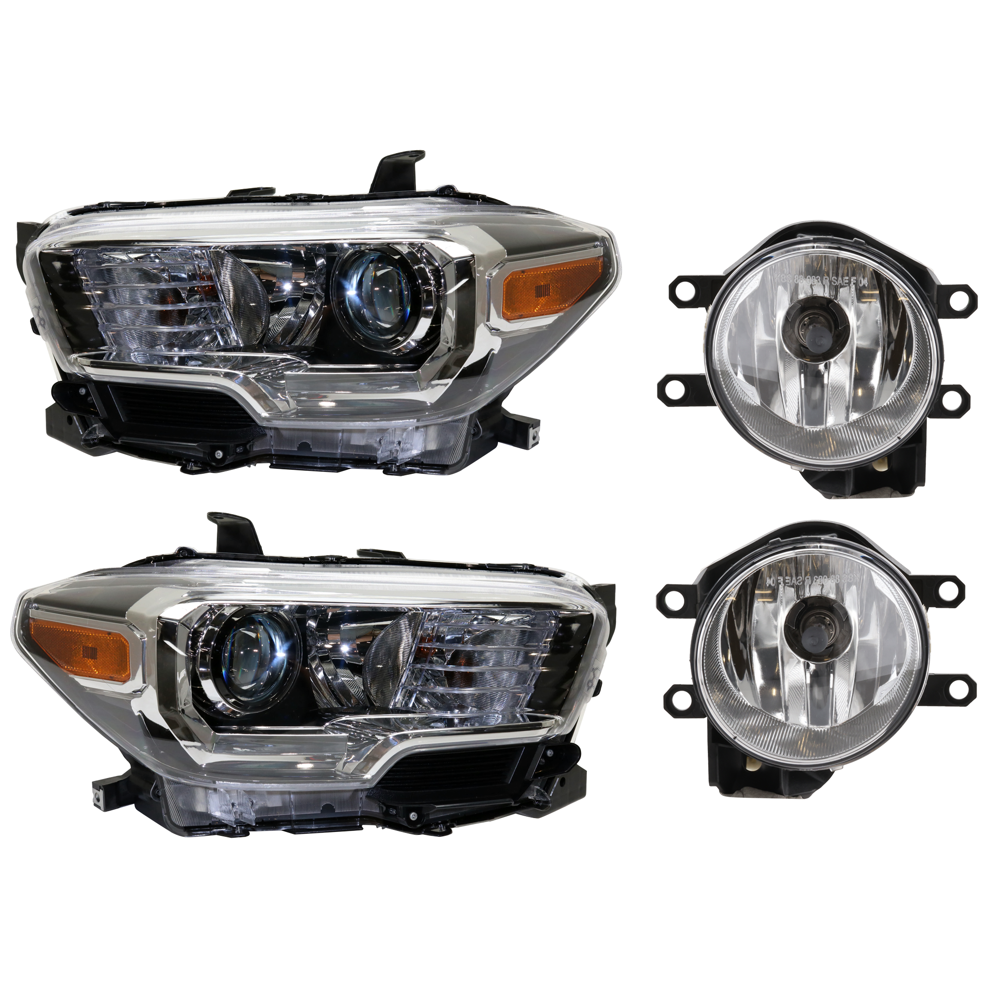 AM TACOMA 16-17 HEAD LAMP RH AND LH 4 pc Kit Assembly Halogen with Fog Light SKU KIT 072126-31 Partslink TO2502243C TO2503243C TO2592129C TO2593129C OEM 8111004260-8115004260-81210021