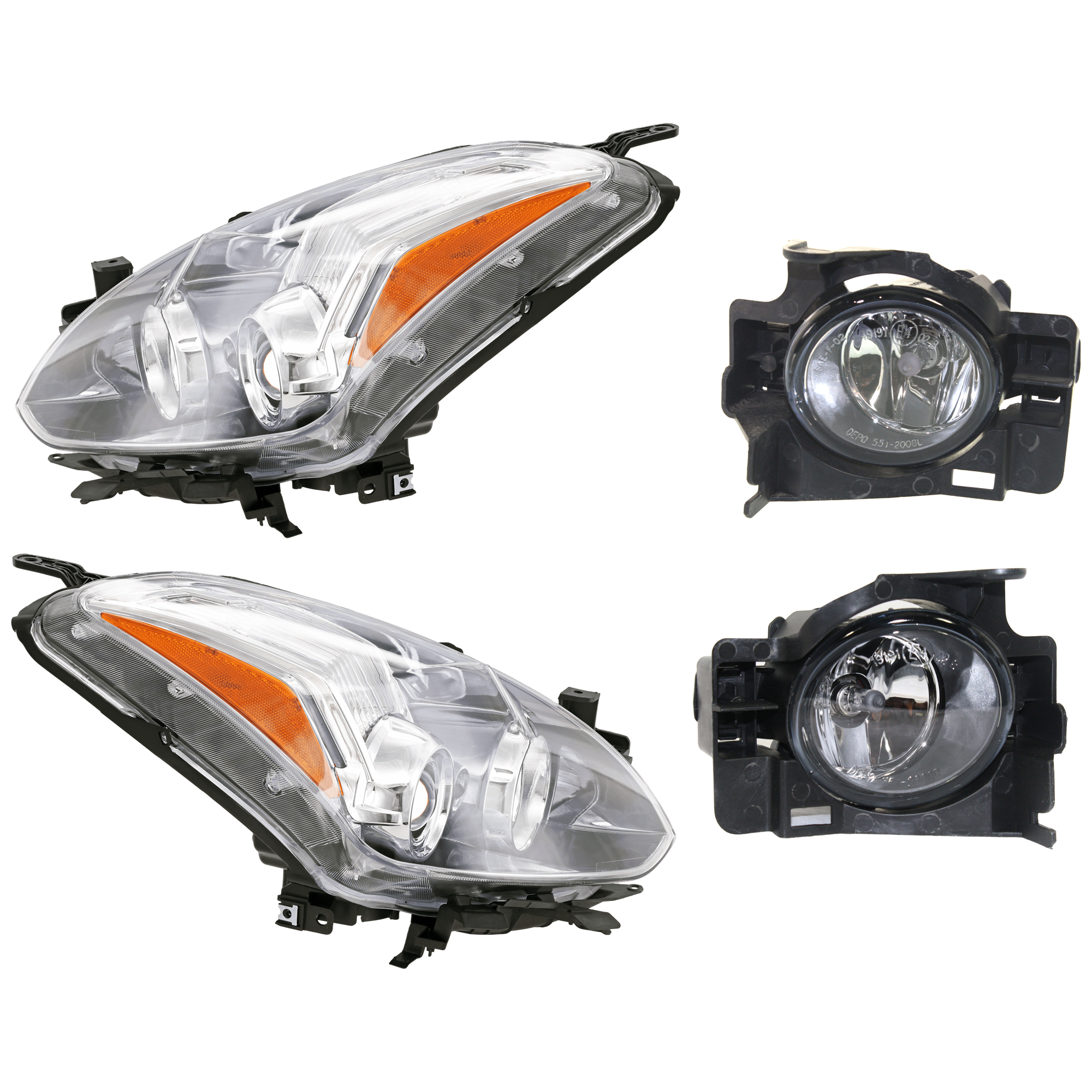 AM ALTIMA 10-13 HEAD LAMP RH AND LH 4 pc Kit Assembly Halogen with Fog Light SKU KIT 072126-324 Partslink NI2502191 NI2503191 NI2593126 NI2592126 OEM 26010ZX10B 26060ZX10B 26150JB1