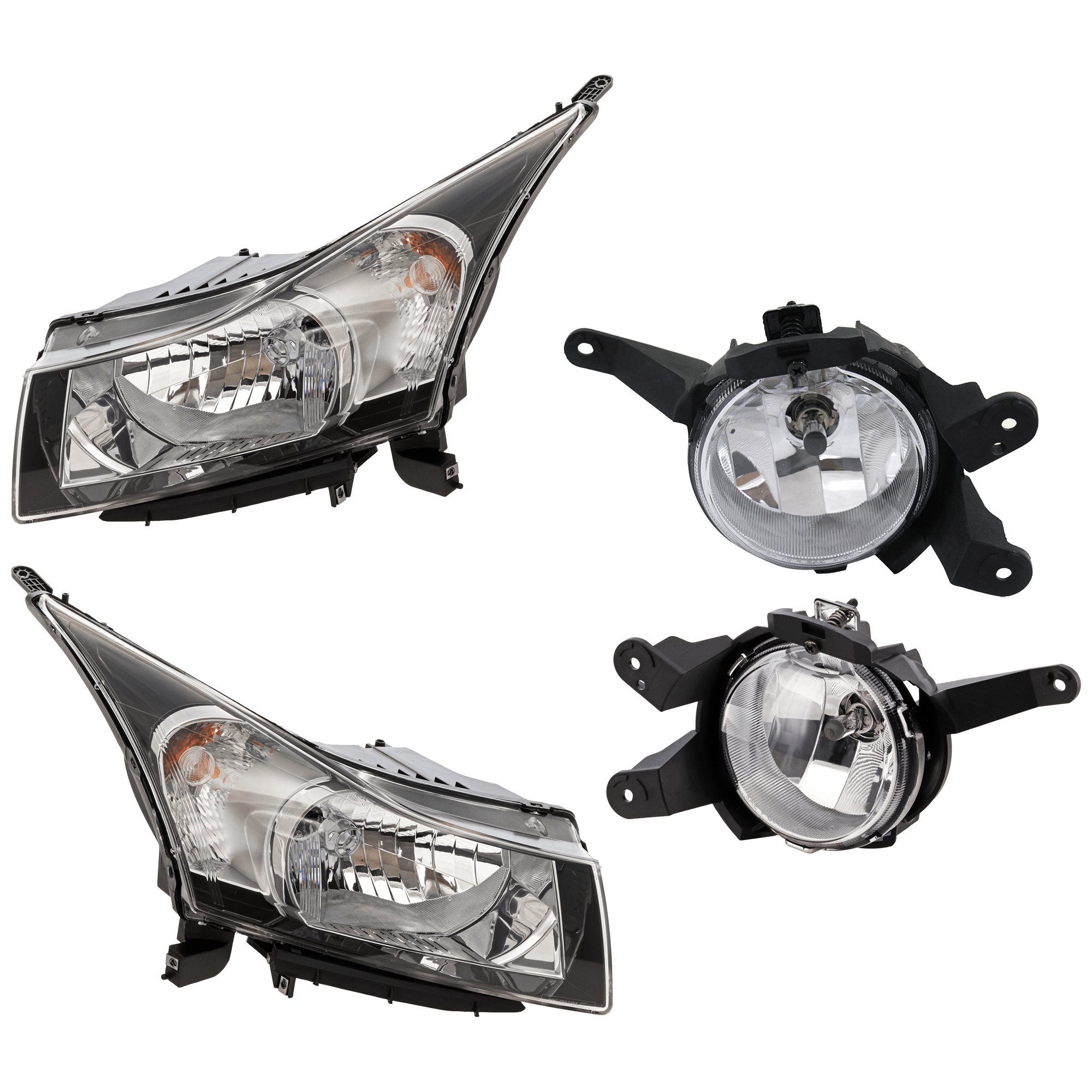 AM CRUZE 12-12 HEAD LAMP RH AND LH 4 pc Kit Assembly Halogen with Fog Light SKU KIT 072126-331 Partslink GM2502361 GM2502356 GM2503356 GM2503361 GM2593300 GM2592300 OEM 95291963-95900041-95900042-952