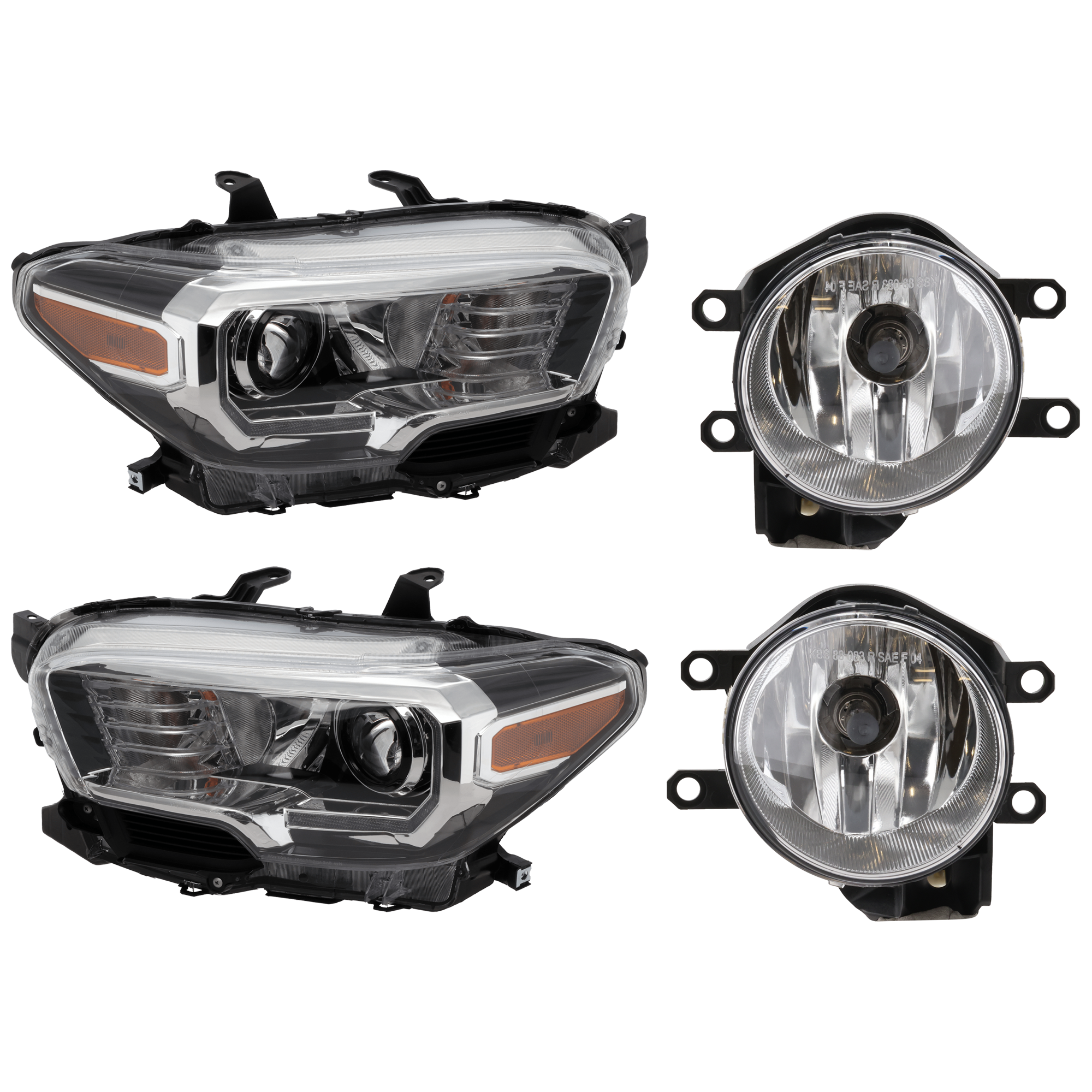 AM TACOMA 16-17 HEAD LAMP RH AND LH 4 pc Kit Assembly Halogen with Fog Light SKU KIT 072126-33 Partslink TO2502243C TO2503244C TO2592129C TO2593129C OEM 8111004270-8115004260-81210021