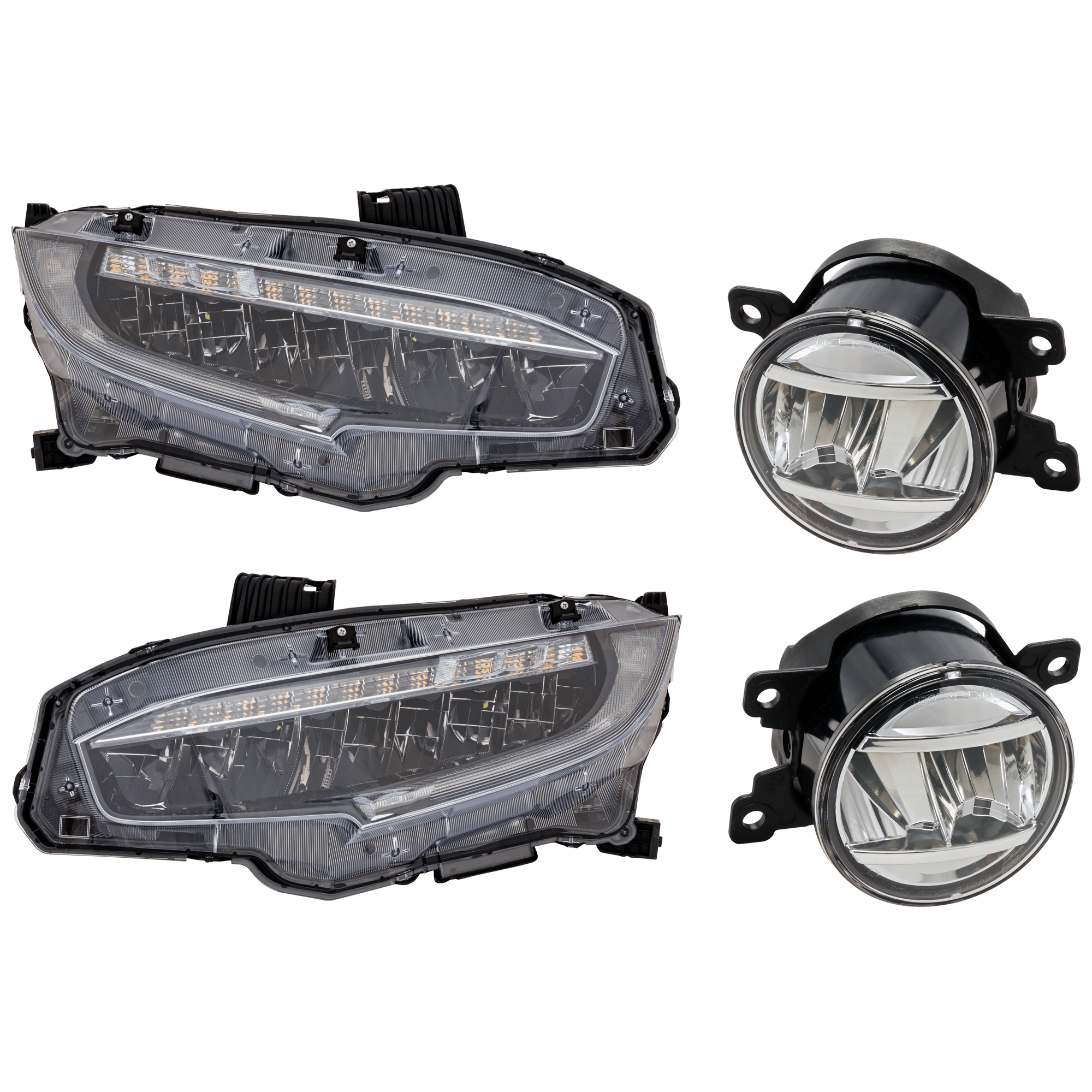 AM CIVIC 19-19 HEAD LAMP RH AND LH 4 pc Kit Assembly LED with Fog Light SKU KIT 072126-343 Partslink HO2502176 HO2503195 HO2593144 HO2592144 OEM 33100TBAA22-06331TBA305-33150T