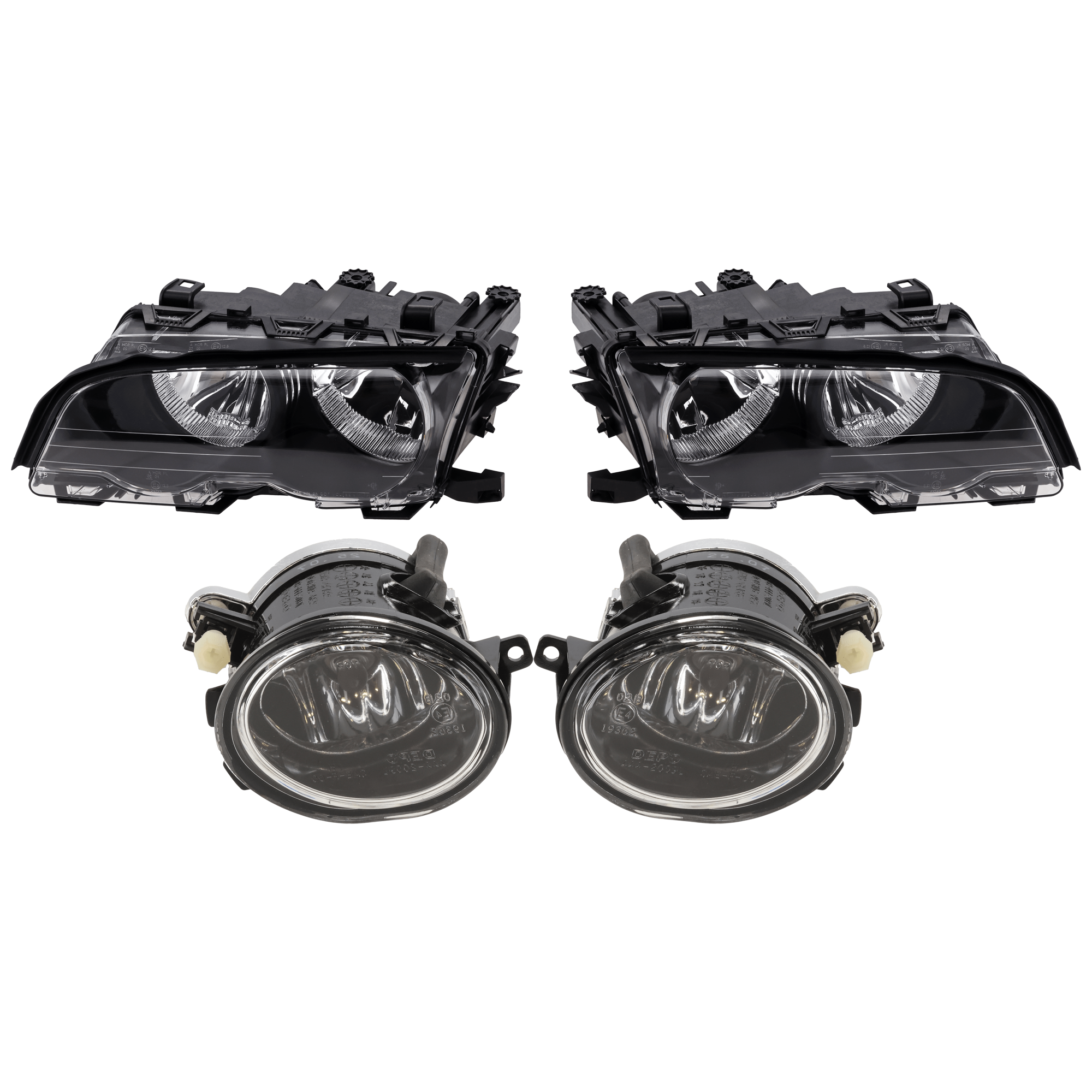 AM M3-01-01 HEAD LAMP RH AND LH 4 pc Kit Assembly Halogen with Fog Light SKU KIT 072126-351 Partslink BM2502112 BM2503112 BM2593122 BM2592122 OEM 63126904279-63126904280-631778