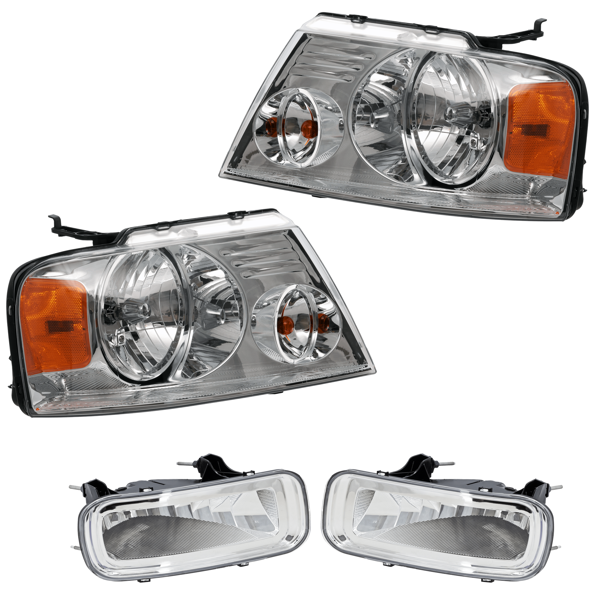 AM F 150-04-06 MARK LT 06-06 HEAD LAMP RH AND LH 4 pc Kit Assembly Halogen with Fog Light SKU KIT 072126-367 Partslink FO2502201 FO2503201 FO2593197 FO2592197 OEM 7L3Z13008FA 7L3Z13008GA 5L3Z15