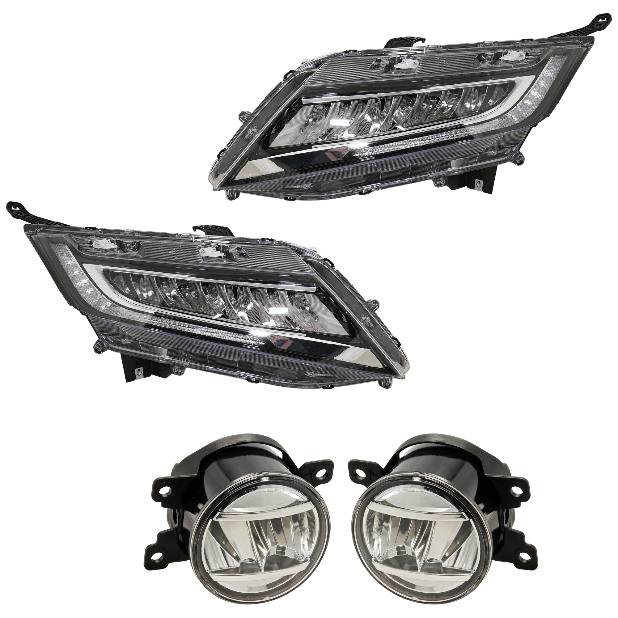 AM ODYSSEY 18-20 HEAD LAMP RH AND LH 4 pc Kit Assembly LED with Fog Light SKU KIT 072126-370 Partslink HO2502189 HO2503189 HO2593144 HO2592144 OEM 33100THRA21-33150THRA21-33900T