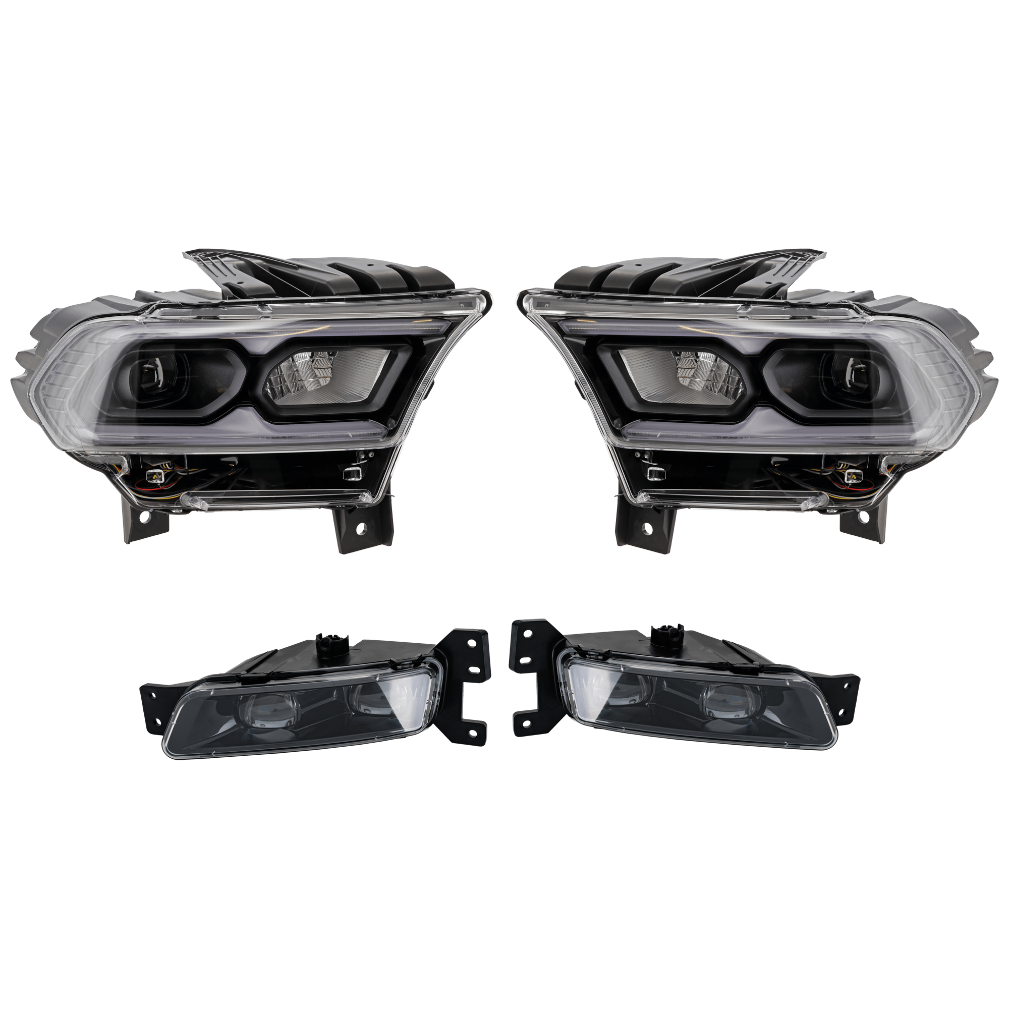 AM DURANGO 21-23 HEAD LAMP RH AND LH 4 pc Kit Assembly LED with Fog Light SKU KIT 072126-375 Partslink CH2502345 CH2503345 CH2593159 CH2592159 OEM 68433782AE 68433783AE 68275510