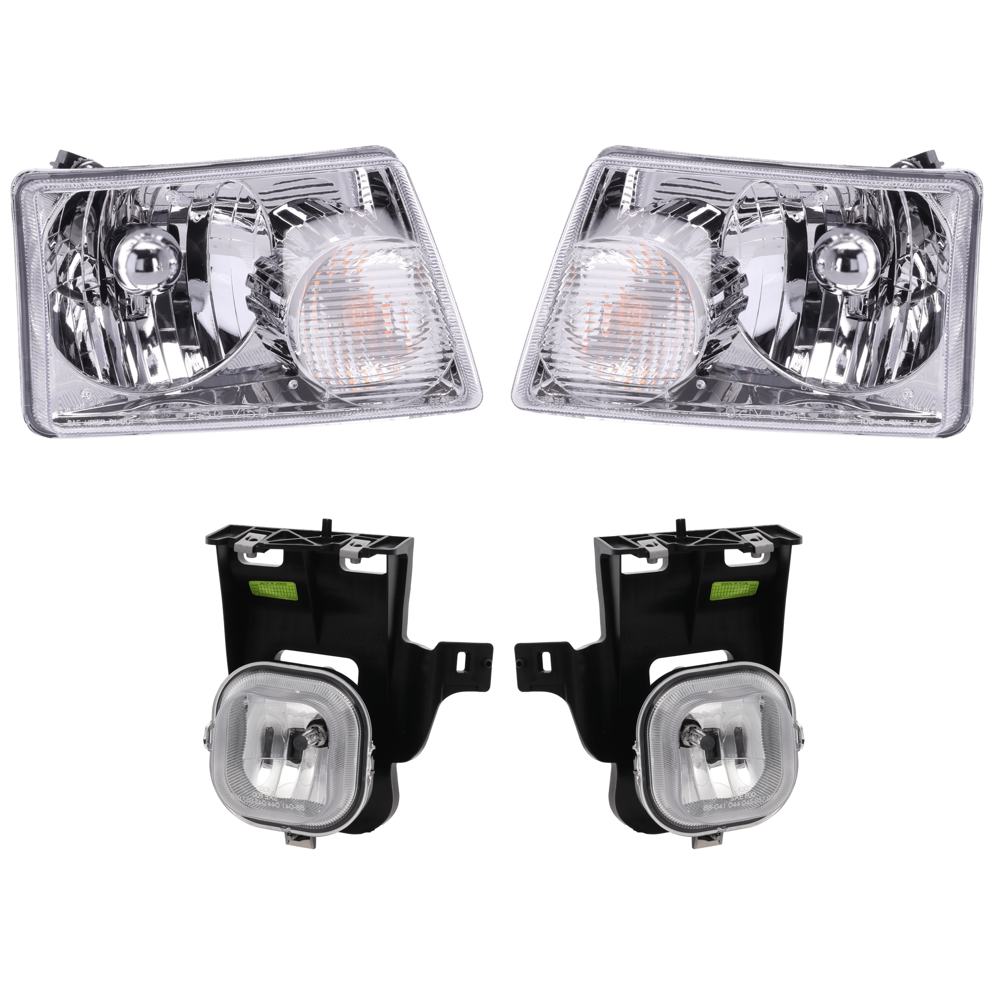 AM RANGER 06-07 HEAD LAMP RH AND LH 4 pc Kit Assembly Halogen with Fog Light SKU KIT 072126-380 Partslink FO2502173 FO2503173 FO2593212 FO2592212 OEM 6L5Z13008AA 6L5Z13008BA 6L5Z15