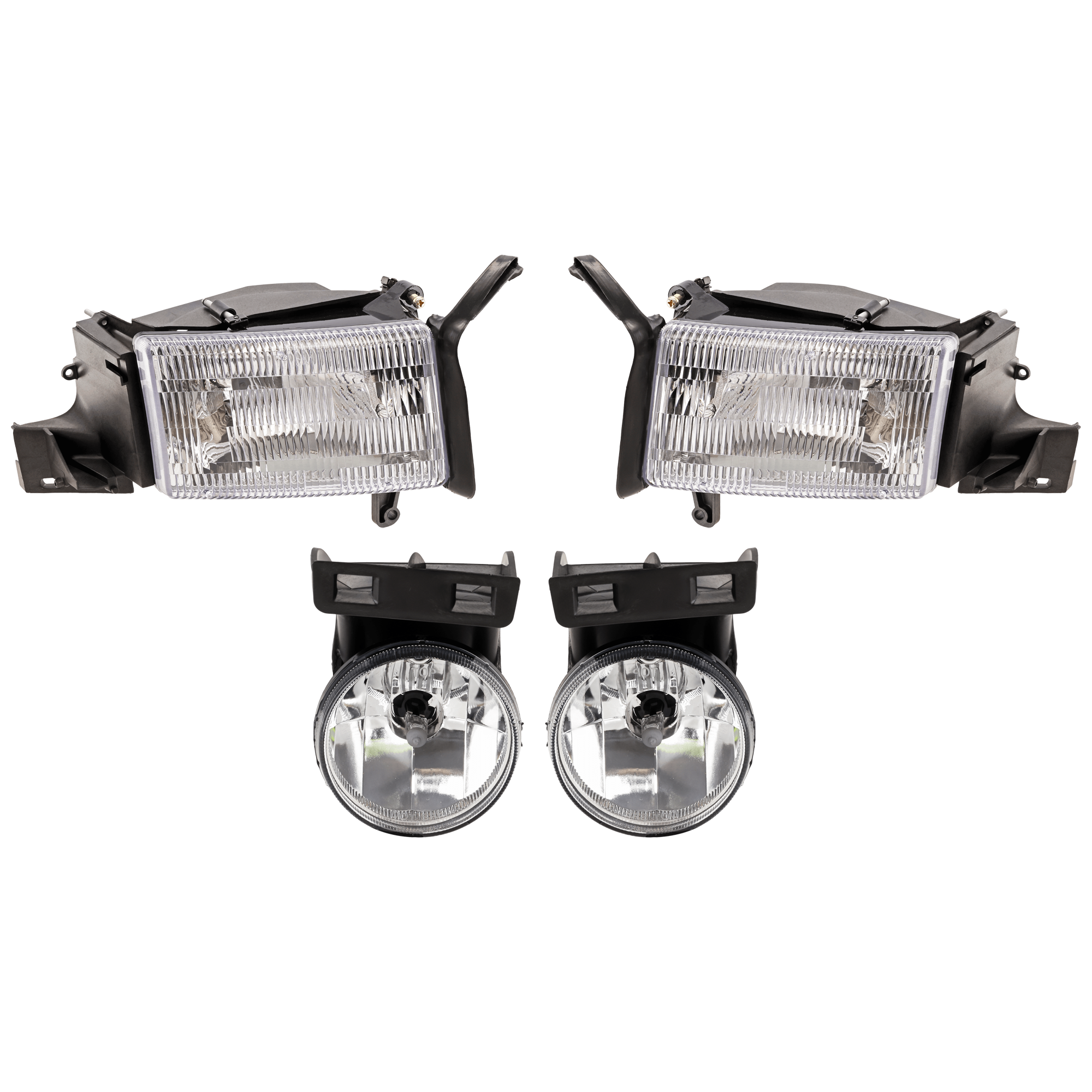 AM RAM 1500-99-02 RAM 2500-99-02 HEAD LAMP RH AND LH 4 pc Kit Assembly Halogen with Fog Light SKU KIT 072126-391 Partslink CH2593120 CH2592120 OEM 55054780AH PFM 55054781AF PFM