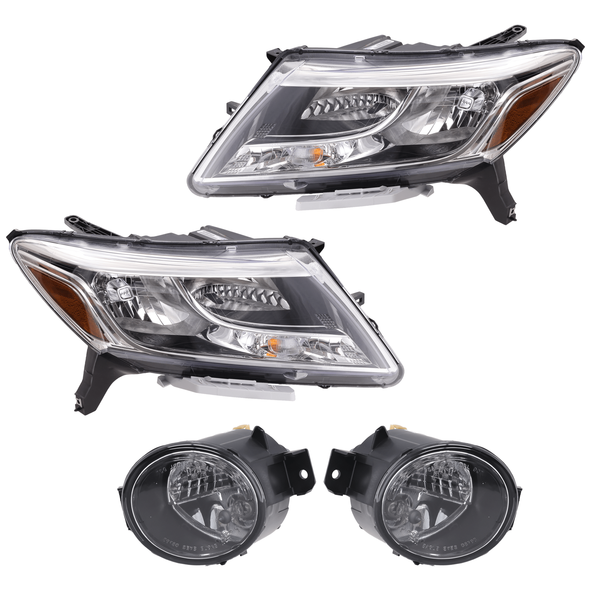 AM PATHFINDER 13-16 HEAD LAMP RH AND LH 4 pc Kit Assembly Halogen with Fog Light SKU KIT 072126-395 Partslink NI2502221 NI2503221 NI2593138 NI2592138 OEM 260103KA0B 260603KA0B 261501HA