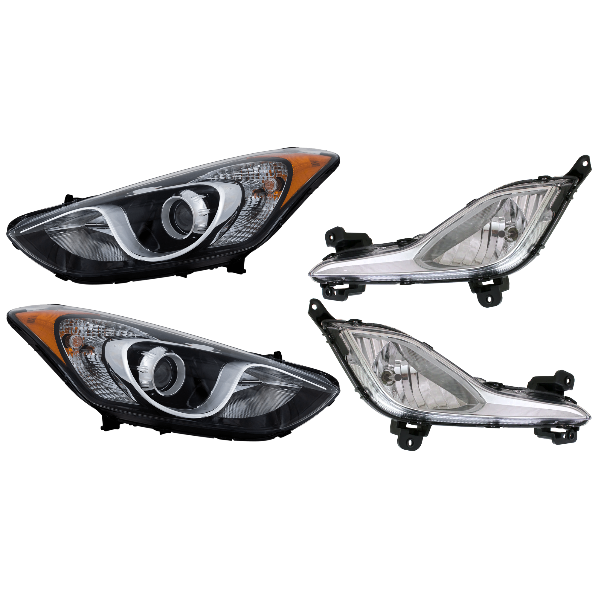 AM ELANTRA GT 13-17 HEAD LAMP RH AND LH 4 pc Kit Assembly Halogen with Fog Light SKU KIT 072126-42 Partslink HY2502173 HY2503173 HY2593142 HY2592142 OEM 92101A5050-92102A5050-92202A50