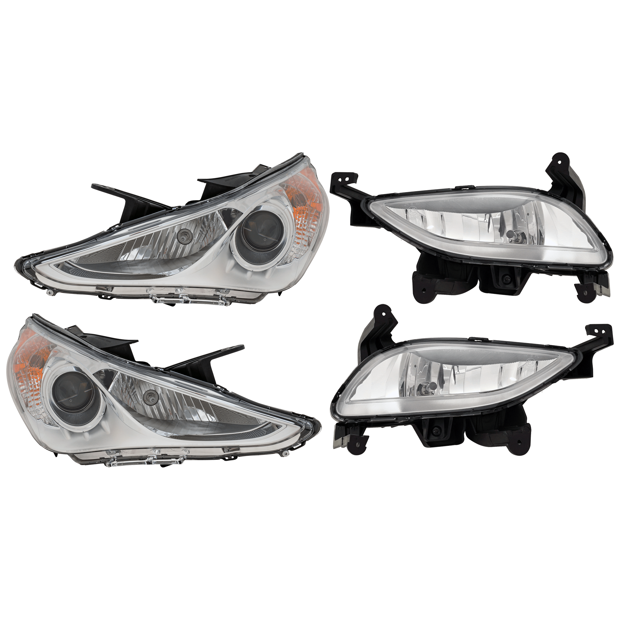 AM SONATA 14-14 HEAD LAMP RH AND LH 4 pc Kit Assembly Halogen with Fog Light SKU KIT 072126-43 Partslink HY2502157 HY2503159 HY2593150 HY2592150 OEM 921013Q100-921023Q000-922023Q1