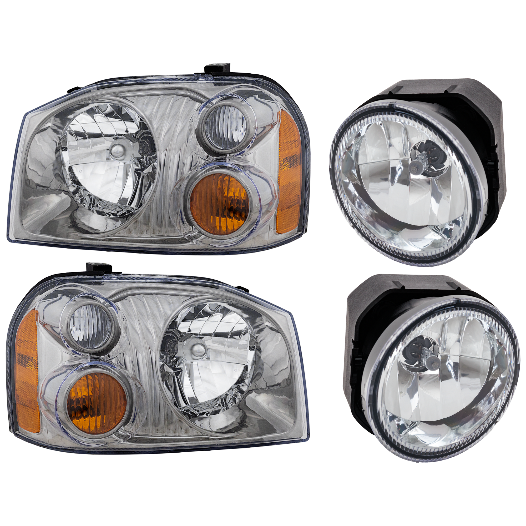 AM FRONTIER 03-04 HEAD LAMP RH AND LH 4 pc Kit Assembly Halogen with Fog Light SKU KIT 072126-48 Partslink NI2502131 NI2503131 NI2593115 NI2592115 OEM 260108Z326-260608Z326-261501Z8