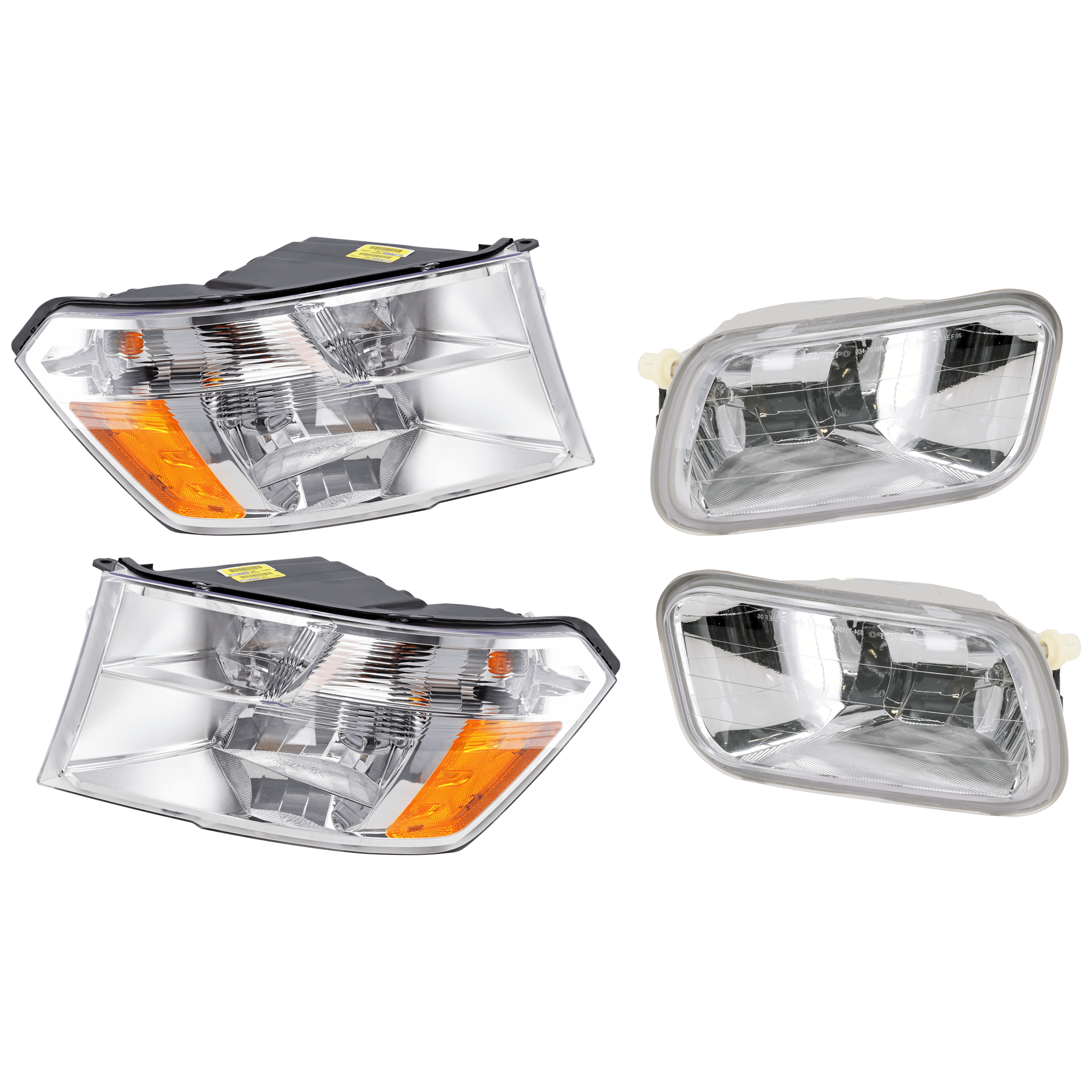 AM RAM 1500-09-10 RAM 2500-10-10 HEAD LAMP RH AND LH 4 pc Kit Assembly Halogen with Fog Light SKU KIT 072126-51 OEM 68001484AH PFM 68001485AH PFM